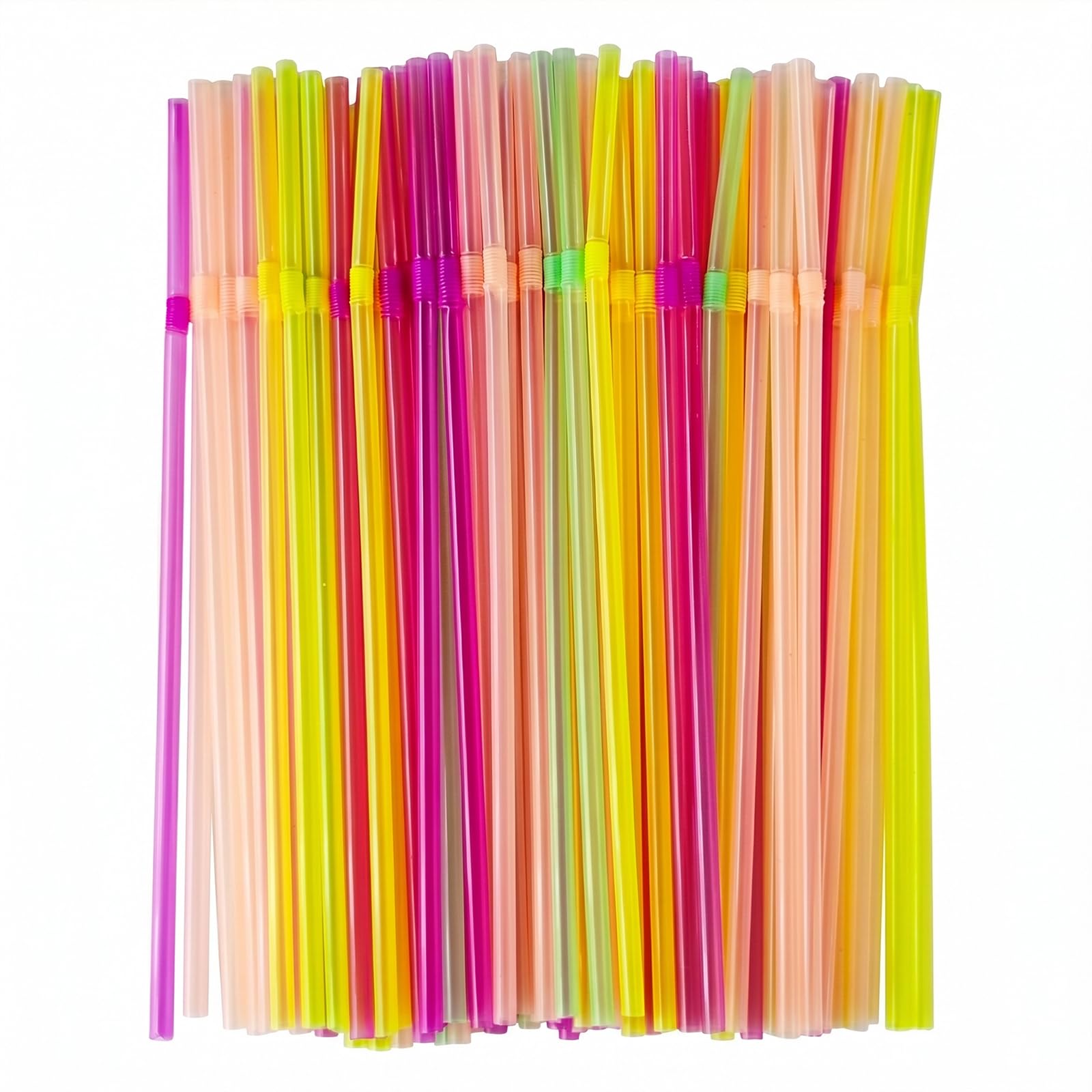 50 PCS Plant Based Sugarcane Straws, Flexible Drinking Straws for Smoothies, Milkshakes, Juice, Parties, Kids, Home, Travel & Events (Fluorescence)