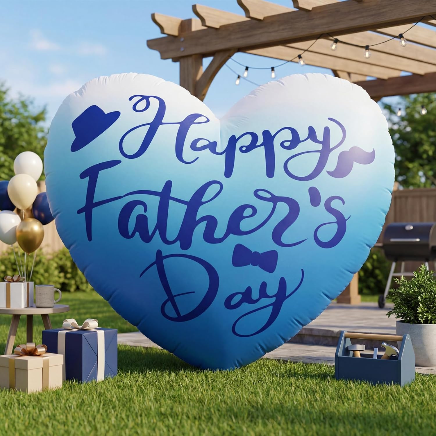 6.5FT Inflatable Happy Mother's Day Decorations, Father's Day Inflatable Double Side Decorations, Gaint Hearts Built-in LED Lighted Blow Up Decoration Home Yard Outdoor Indoor Decor