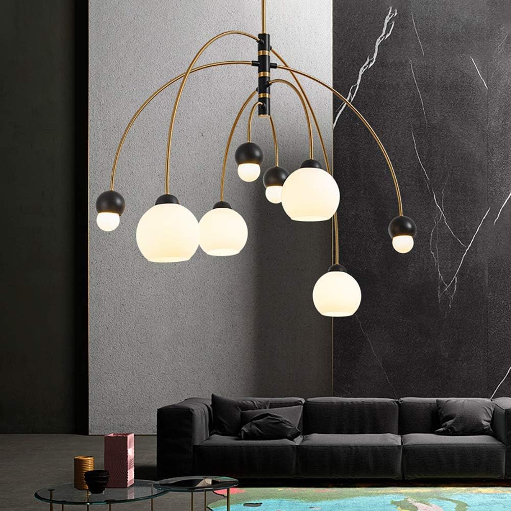 6 Lights Chandelier Modern Sputnik Mid Century Pendant Lighting Matte Glass Globe Ceiling Light Fixture for Kitchen Dining Room Living Room,Golden,6 Lights
