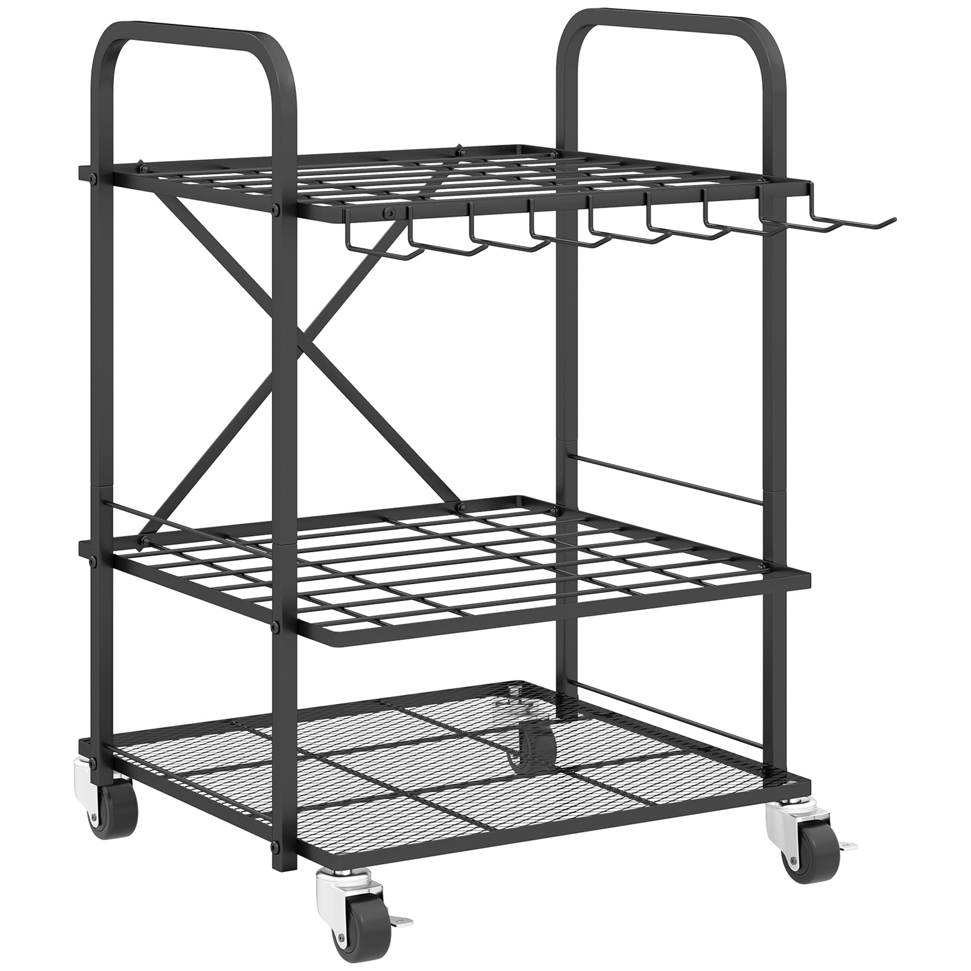 Outsunny Organisateur d'outils de Jardin avec 9 Crochets, Support à Outils de Jardin 40 Compartiments, Porte-Outils de Garage en métal sur roulettes pour sécateurs, pelles, râteaux, Noir