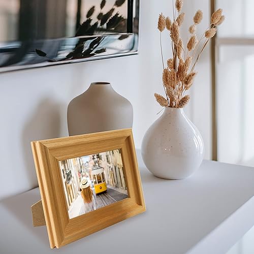 Vista 6 de GraduationMall Marcos de fotos de madera de 4 x 6, vidrio real, marcos de fotos para pared o mesa, juego de 2 Roble