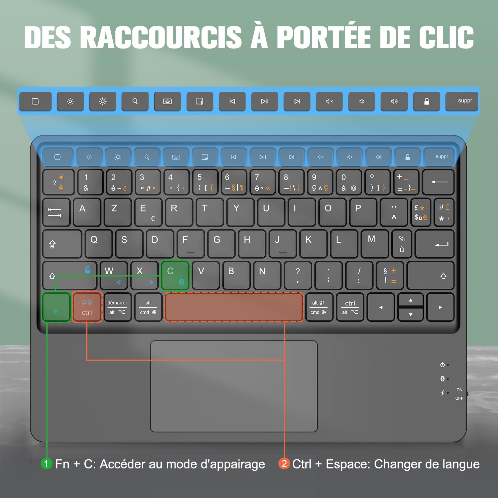 FINTIE Clavier sans Fil 10 Pouces - [Pavé Tactile] Léger Ultra-Fin, Clavier Bluetooth AZERTY Français pour iPad, Android Tablette Samsung, Xiaomi/Redmi Pad, Huawei etc, Noir