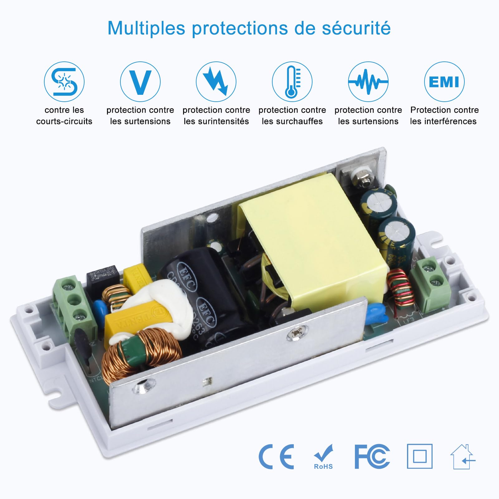 YAYZA! Transformateur LED 12 V, 0,63 A Transformateur LED 60 W, convertisseur 230 V vers 24 V DC