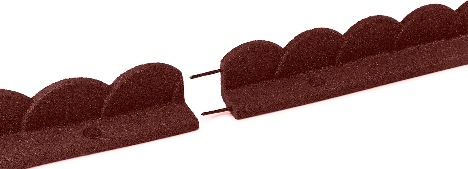 Playsafer L Shaped Flexible Rubber Scalloped Edger for Lawns Landscaping and Playground | Easy No Dig Installation| 4' Long (6, Red)