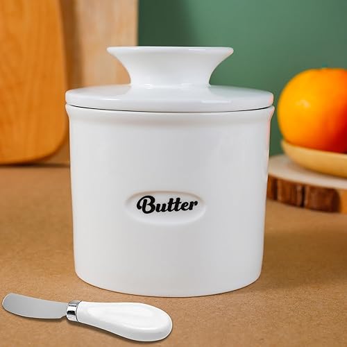 AVENTURA SHOPPING - Mantequillera con tapa de cerámica con tapa, plato de mantequilla francesa con tapa y cuchillo para encimera, plato de