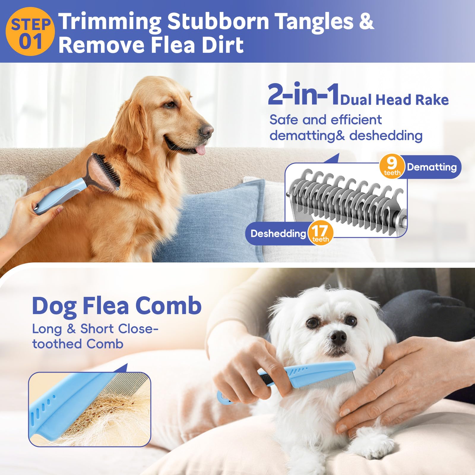 13Pcs Pet Grooming Kit, Dog Cat Deshedding Brush, Nail Clippers with File - Image 3