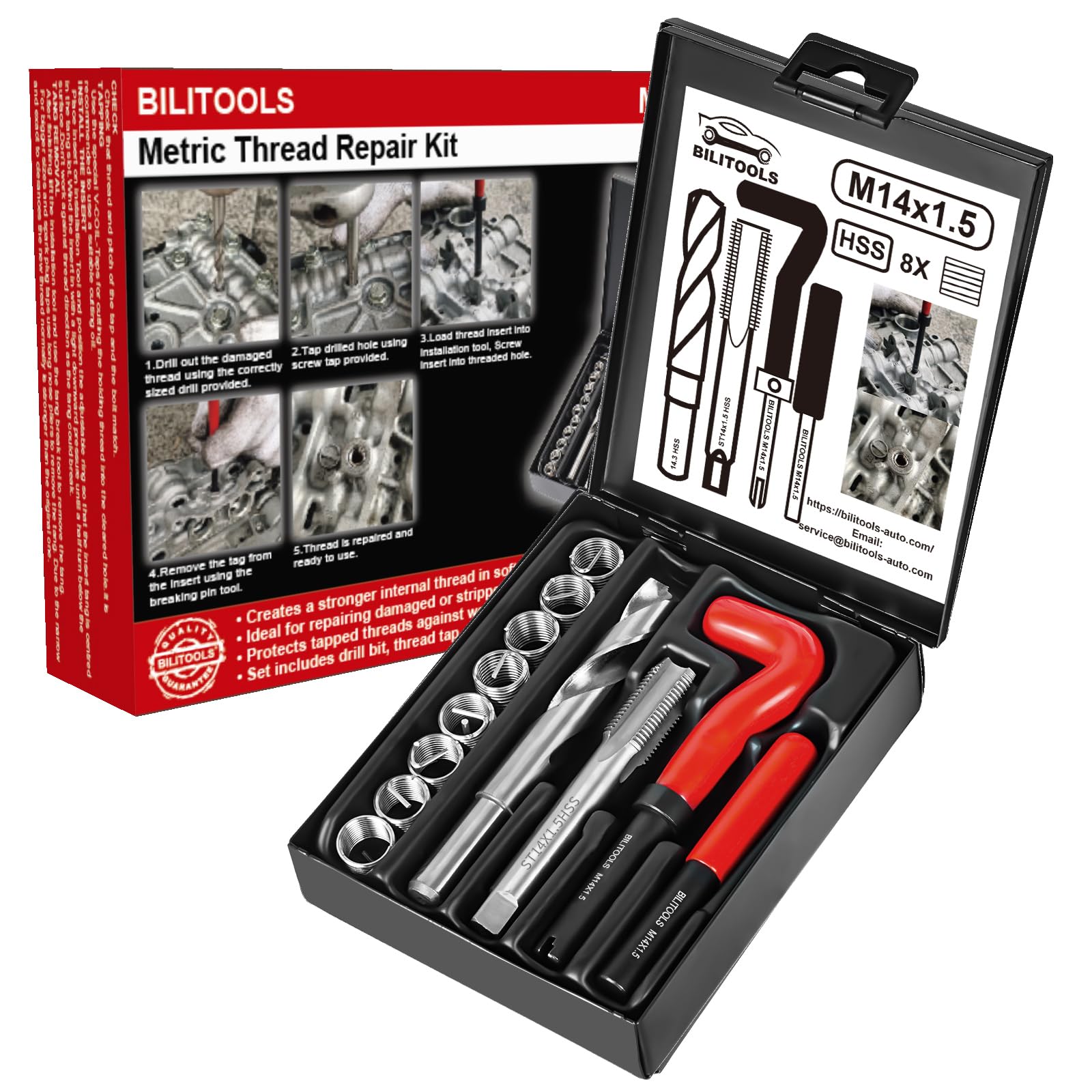 BILITOOLS Kit de reparación de rosca helicoidal M14x1.5 métrico, HSS kit de reparación de bobina helicoidal