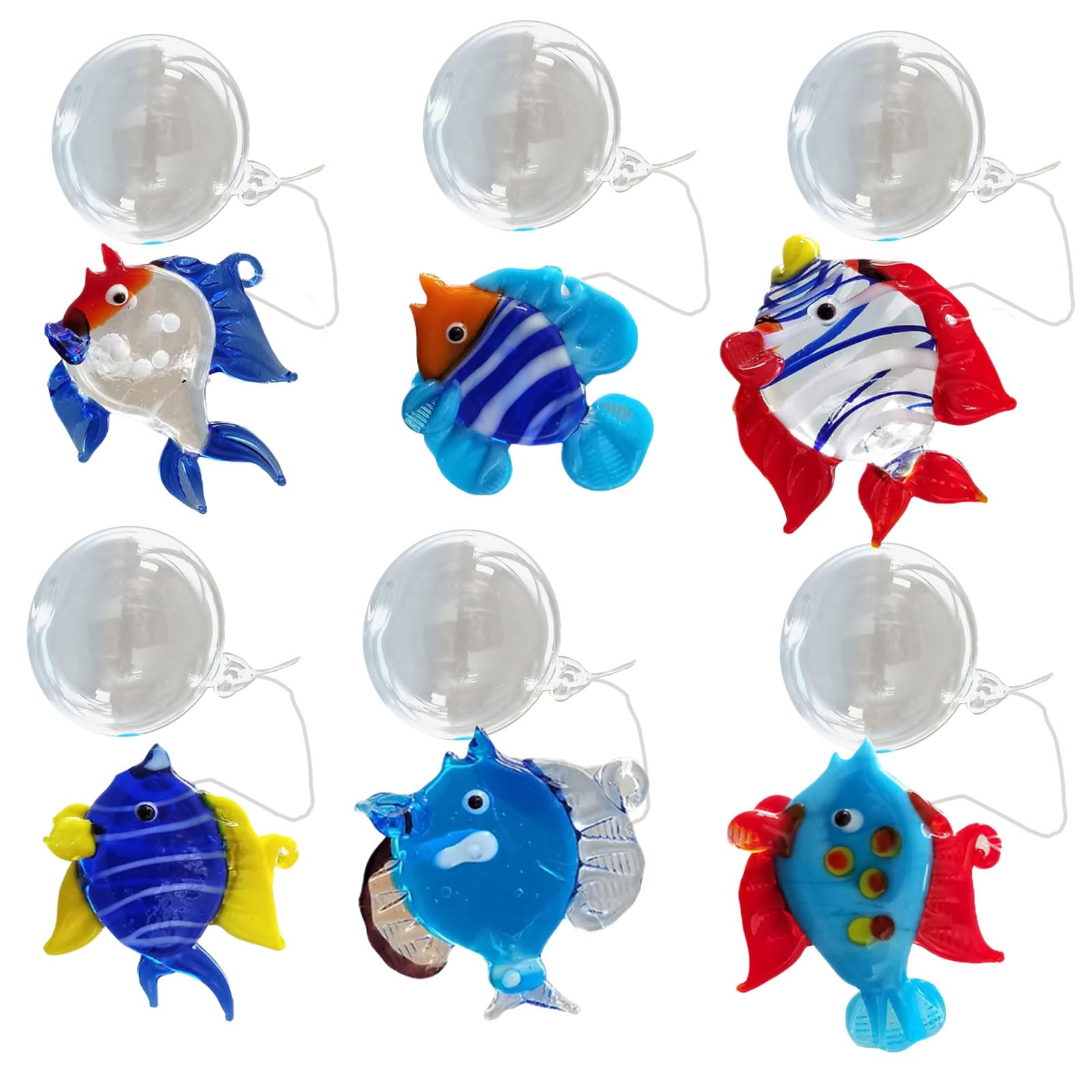 Xinsheinelry Assorted Glass Fish Bubble Hanging Accent Set of 6 Aquarium Float Decoration Aquarium Charm Pendants for Decors Embellishment