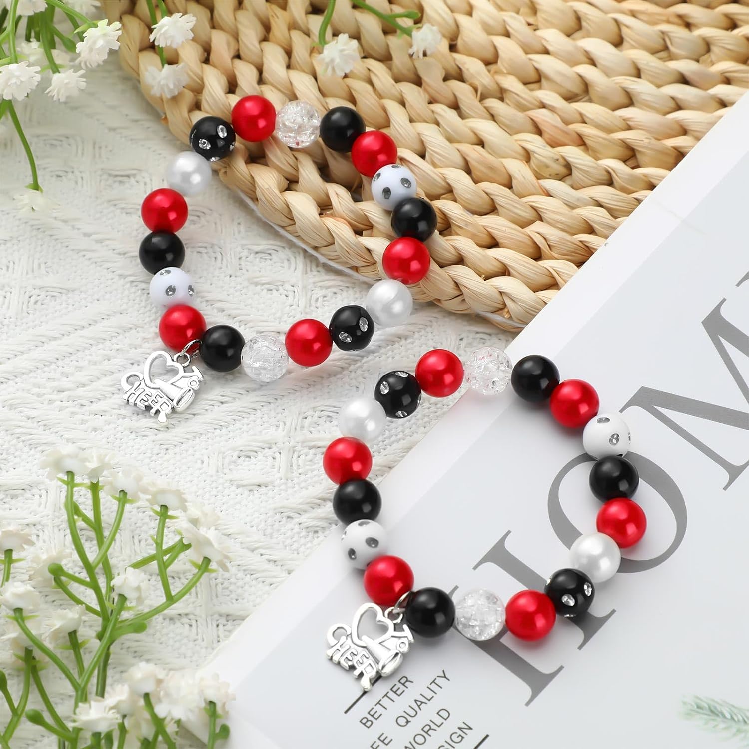 Quelay 12 Pcs Cheer Bracelet Bulk Cheer Team Gifts Cheerleading Charm Bracelet Sports Jewelry Accessories