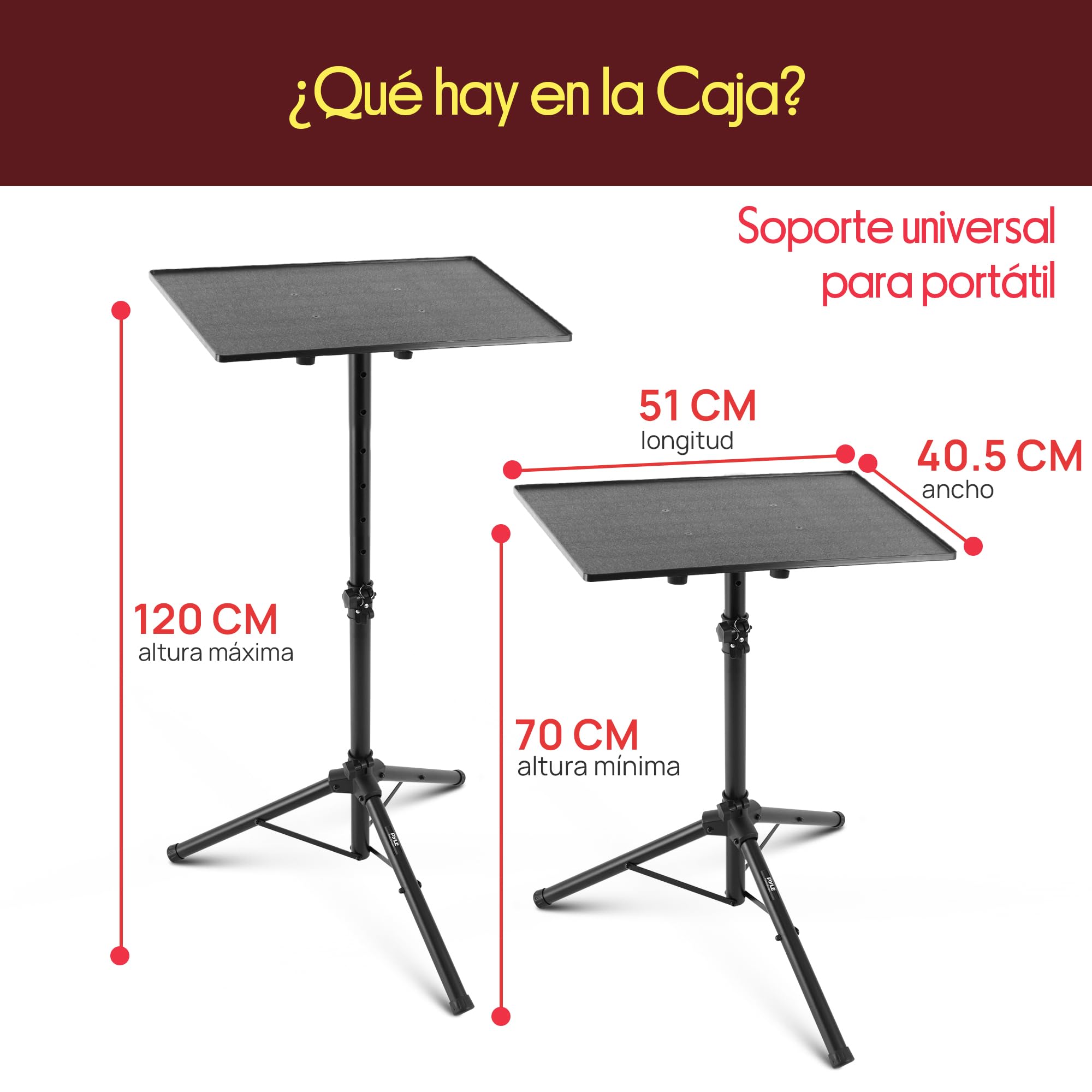 Pyle Soporte de proyector, Ordenador portatil, Laptop, Equipos de DJ, Altura Ajustable, Ideal para Estudios y Escenarios