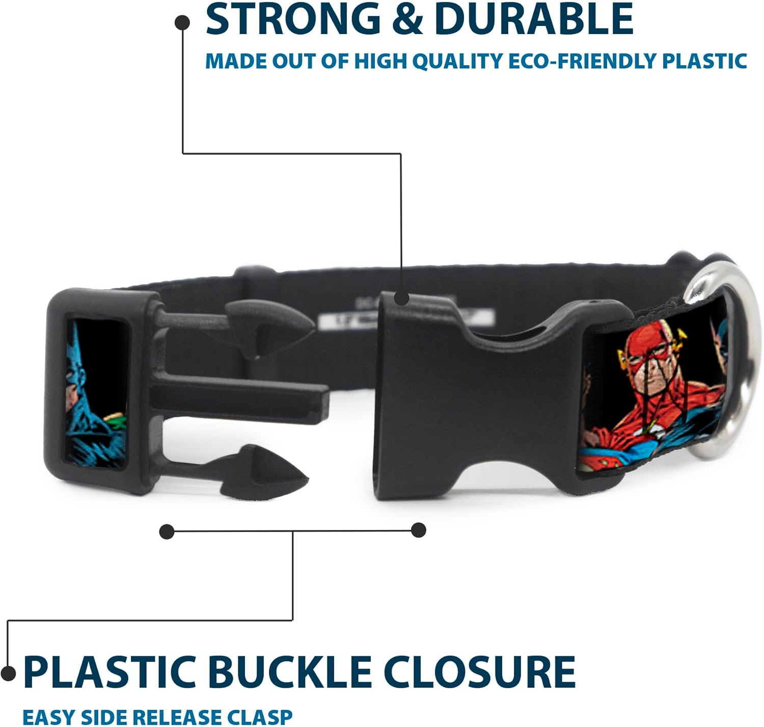 Buckle-Down Justice League Elite Forces Superheroes Plastic Clip Collar, Wide Large/18-32"