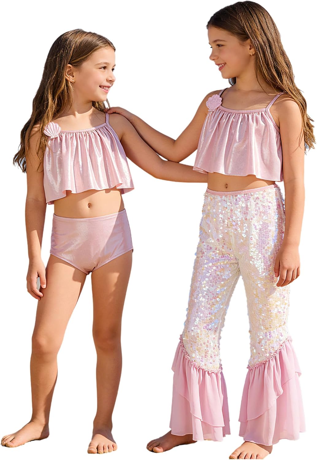 Kids Girls Beach Swimwear Summer Beachwear 3 Piece Bathing Suit Sunsuit Pool