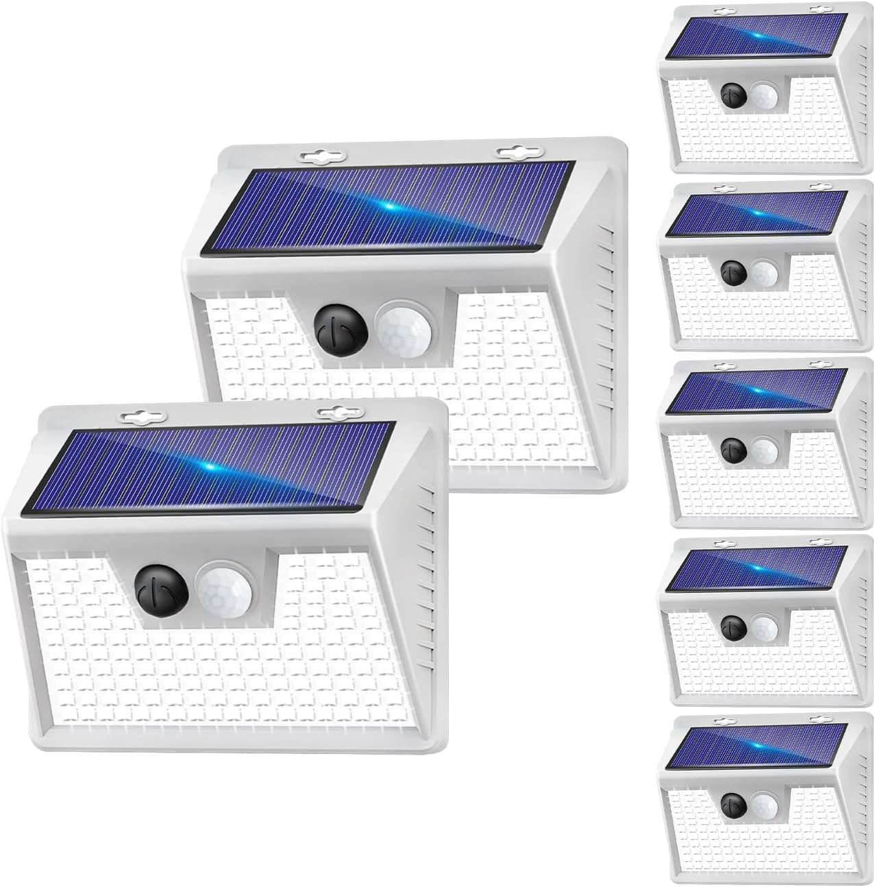 Solar Lights Outdoor 7 Pack, 140LED/3 Modes Motion Sensor Outdoor Lights Solar Powered, Wireless IP65 Waterproof Solar Wall Lights Outdoor Lights, Bright for Deck Fence Patio Front Door, White Light