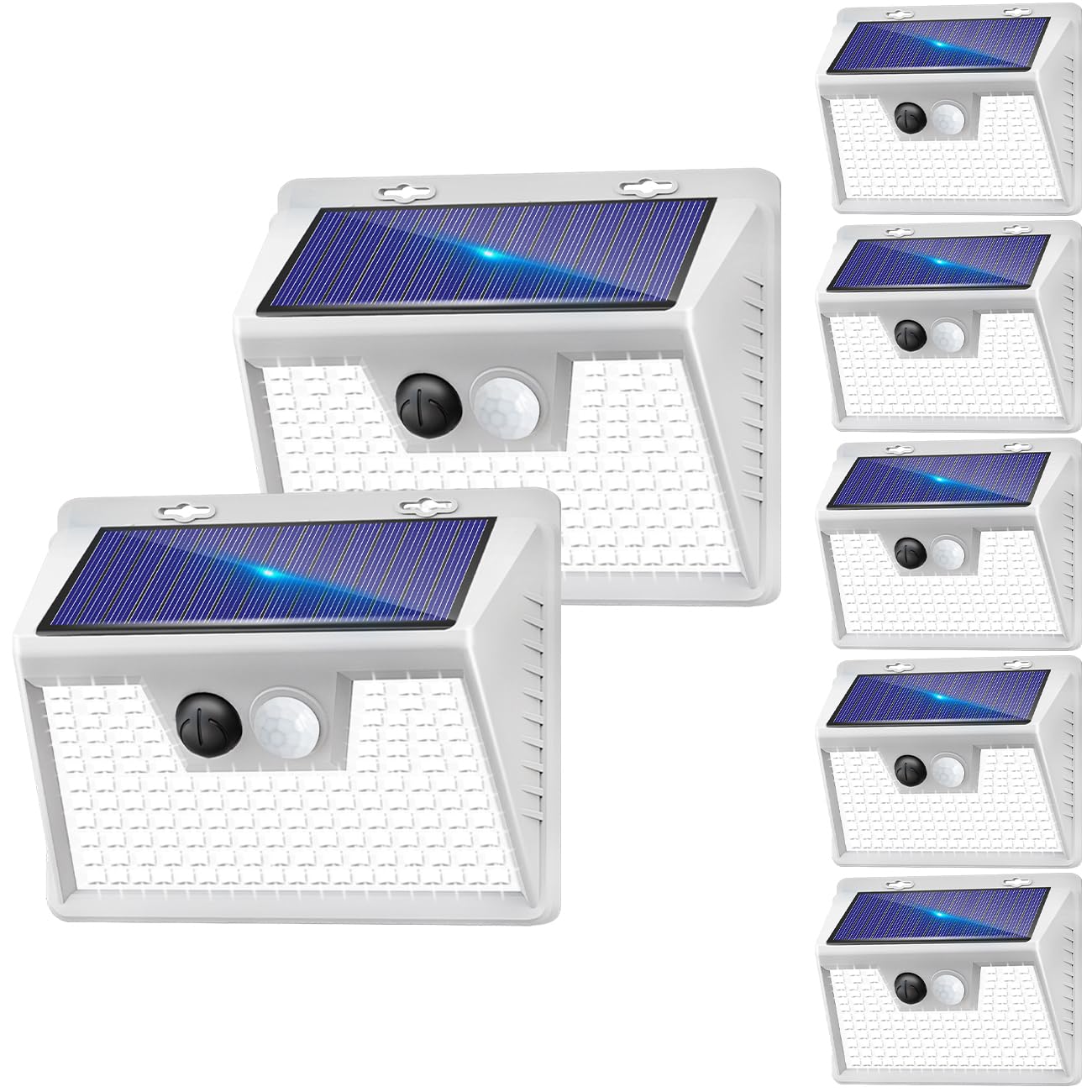 Solar Lights Outdoor 7 Pack, 140LED/3 Modes Motion Sensor Outdoor Lights Solar Powered, Wireless IP65 Waterproof Solar Wall Lights Outdoor Lights, Bright for Deck Fence Patio Front Door, White Light