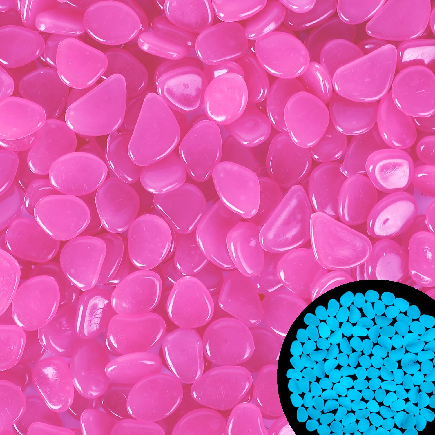 1100pc Glow in The Dark Pebbles Outdoor Glow Stones for Driveway Yard Blue Glow Rocks for Lawn Landscape Walkway Driveway Decor,Pink