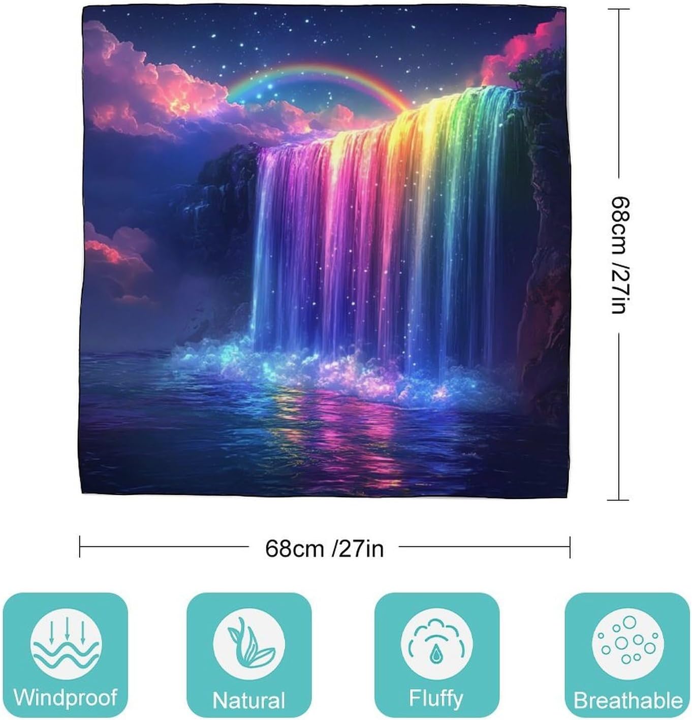 Colorful Waterfall Landscape Bandana Fashion Head Scarf Square Silk Scarf Print Neck Hair Scarfs for Women Men Gifts
