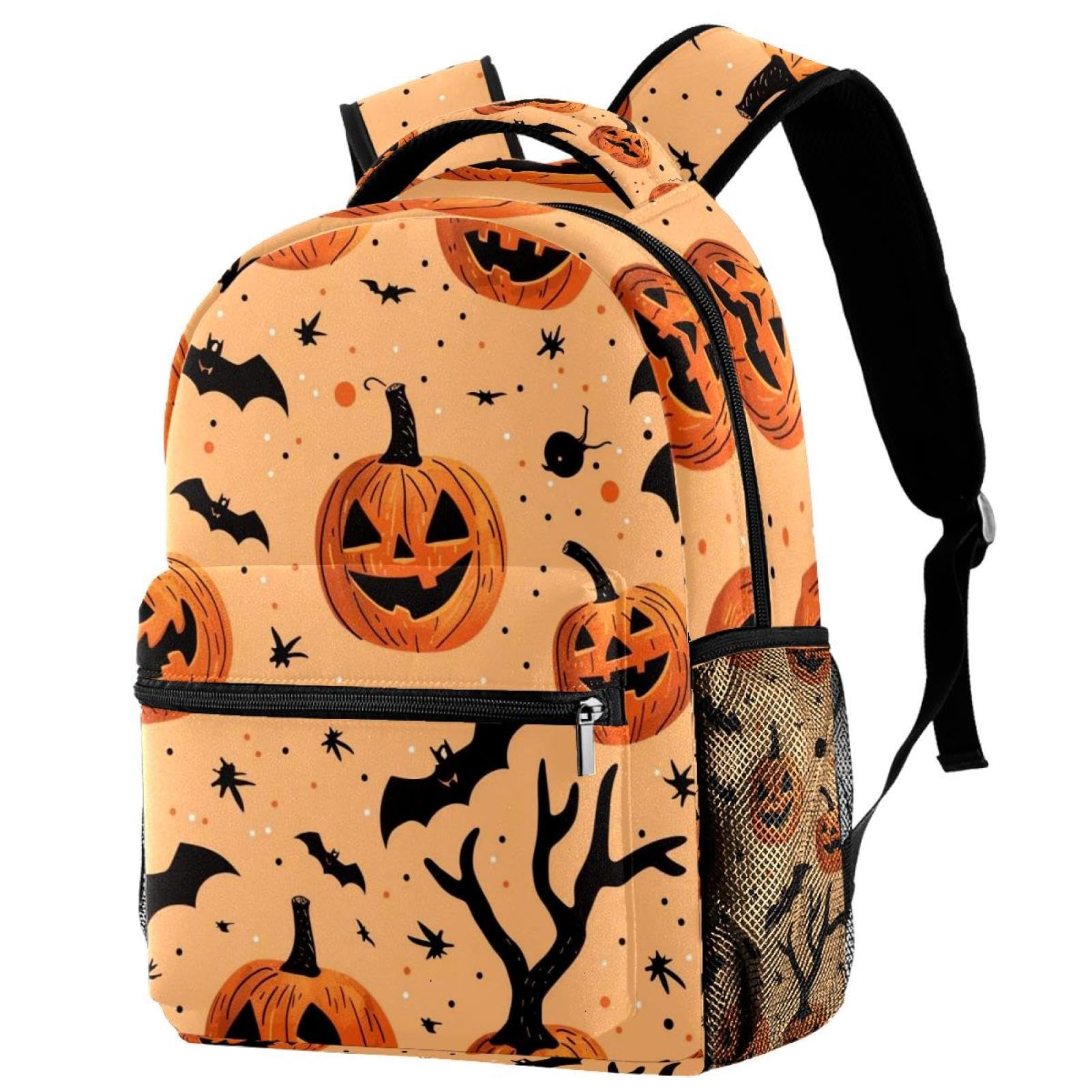 Sac à dos d'école citrouille et chauve-souris multicolore - 7