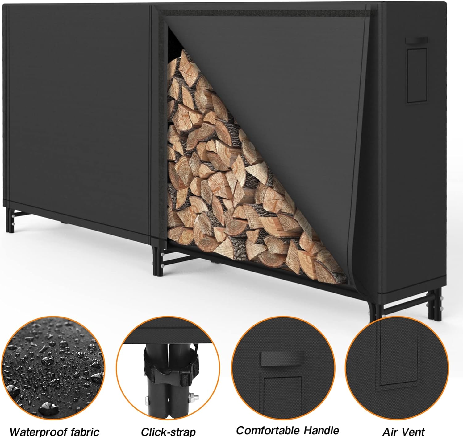 8ft Firewood Rack Outdoor with Oxford Fabric Cover Set, Weather Resistant Fireplace Wood Rack for Firewood with Cover Outdoor