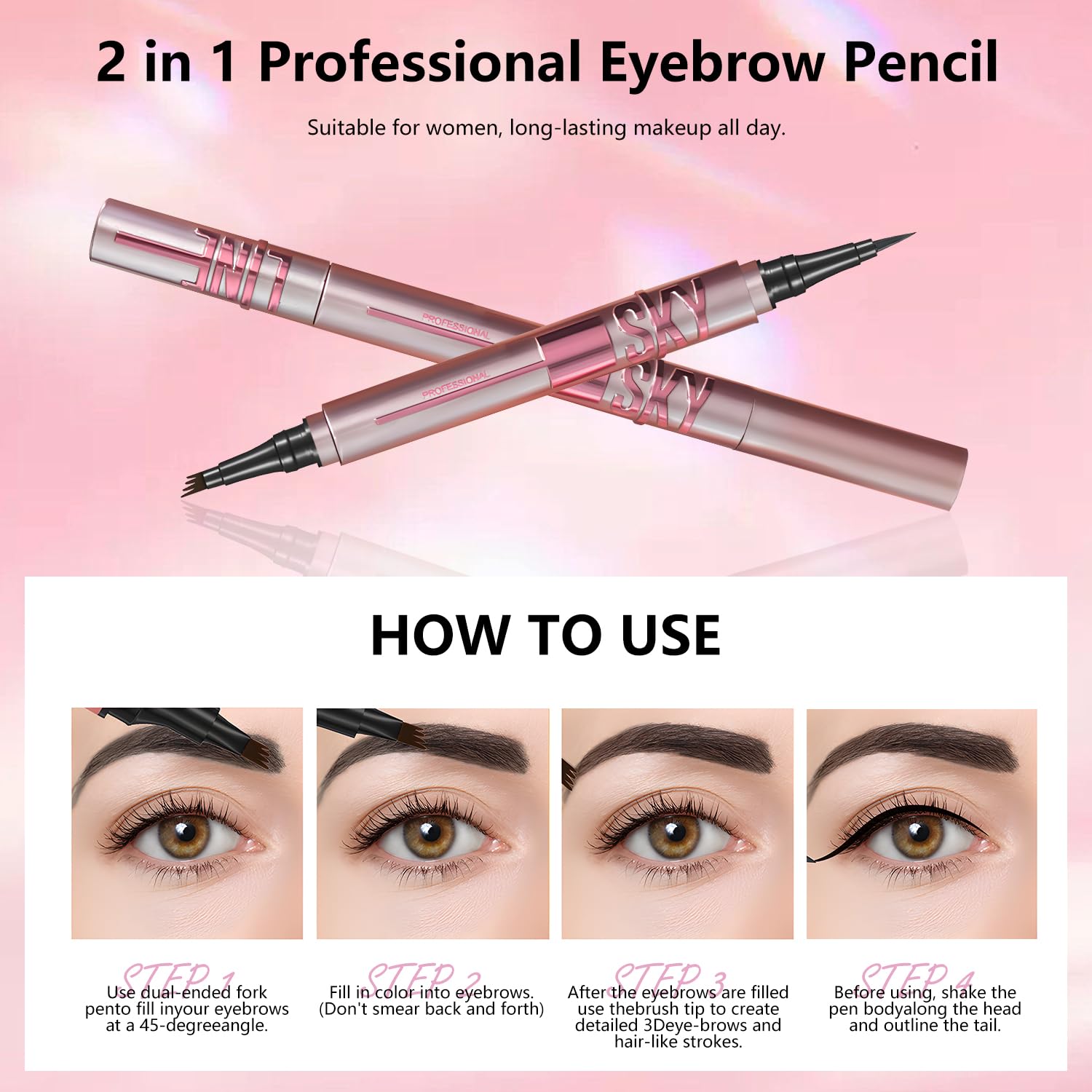 Microblading kredka do brwi, ołówek do brwi, Dual Ended Microblading z 4 mikrowidelcami, wodoodporny, trwały, do tworzenia naturalnych brwi (B)