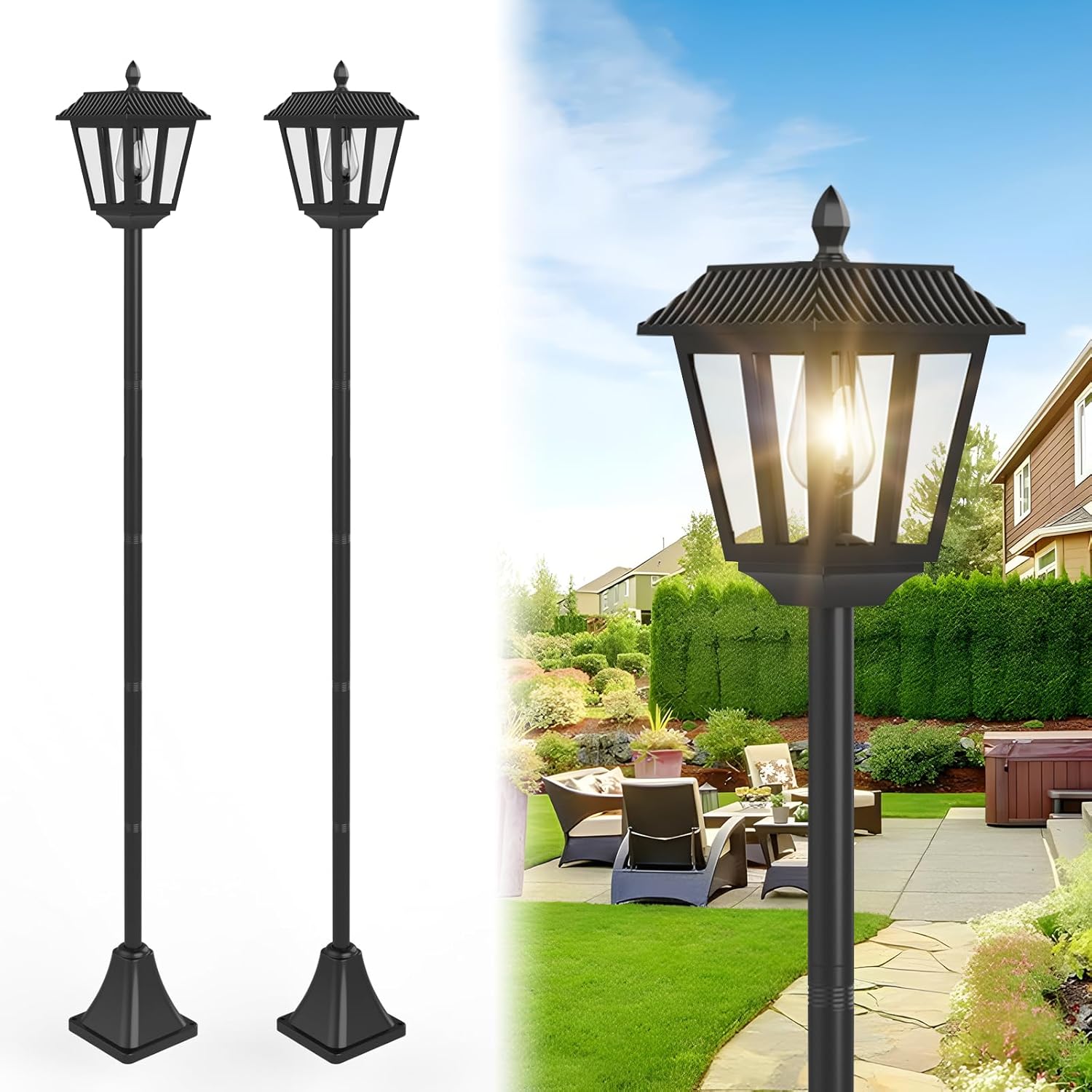 2Pack Solar Lamp Post Lights, Outdoor Solar Pole Light Waterproof 70" Tall Floor Street Lights Outside Garden Front/Back Door Yard Patio Decoraion, Warm White