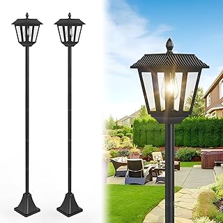 2Pack Solar Lamp Post Lights, Outdoor Solar Pole Light Waterproof 70" Tall Floor Street Lights Outside Garden Front/Back Door Yard Patio Decoraion, Warm White