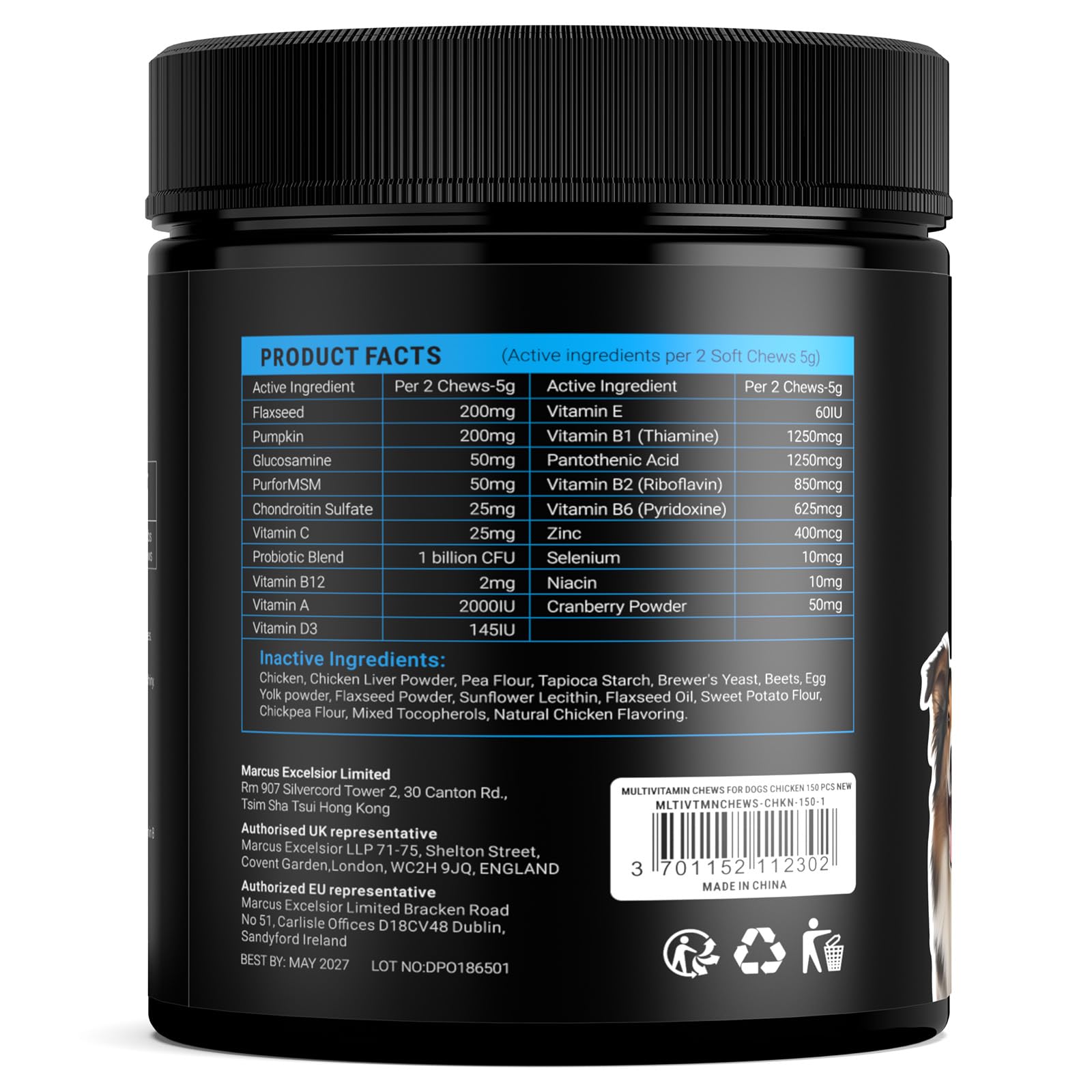 Dog Vitamins and Supplements - 150 Dog Multivitamin Chewable - Immune, Joint Support, Skin, Gut Health + Packed with Omega 3s, Glucosamine & Probiotics - Safe for Puppy - Chicken - image 8