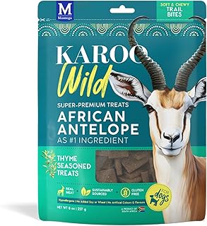 Karoo Wild Trail Bites Thyme Seasoned Treats for Dogs – 8 oz – Soft & Chewy Protein Bites Made with African Antelope – Great for On-The-Go Rewards & Training