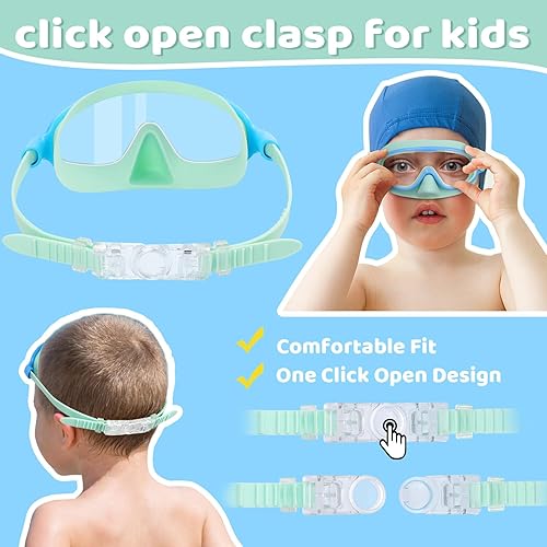 Miniatura 8 de Vvinca 2 gafas de natación para niños con cubierta para la nariz, máscara de buceo de natación de visión amplia, antivaho UV, anti roturas para