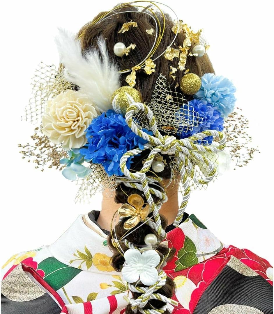 商[JZOON] 髪飾り 10色 ドライフラワー 造花飾り 水引 紐