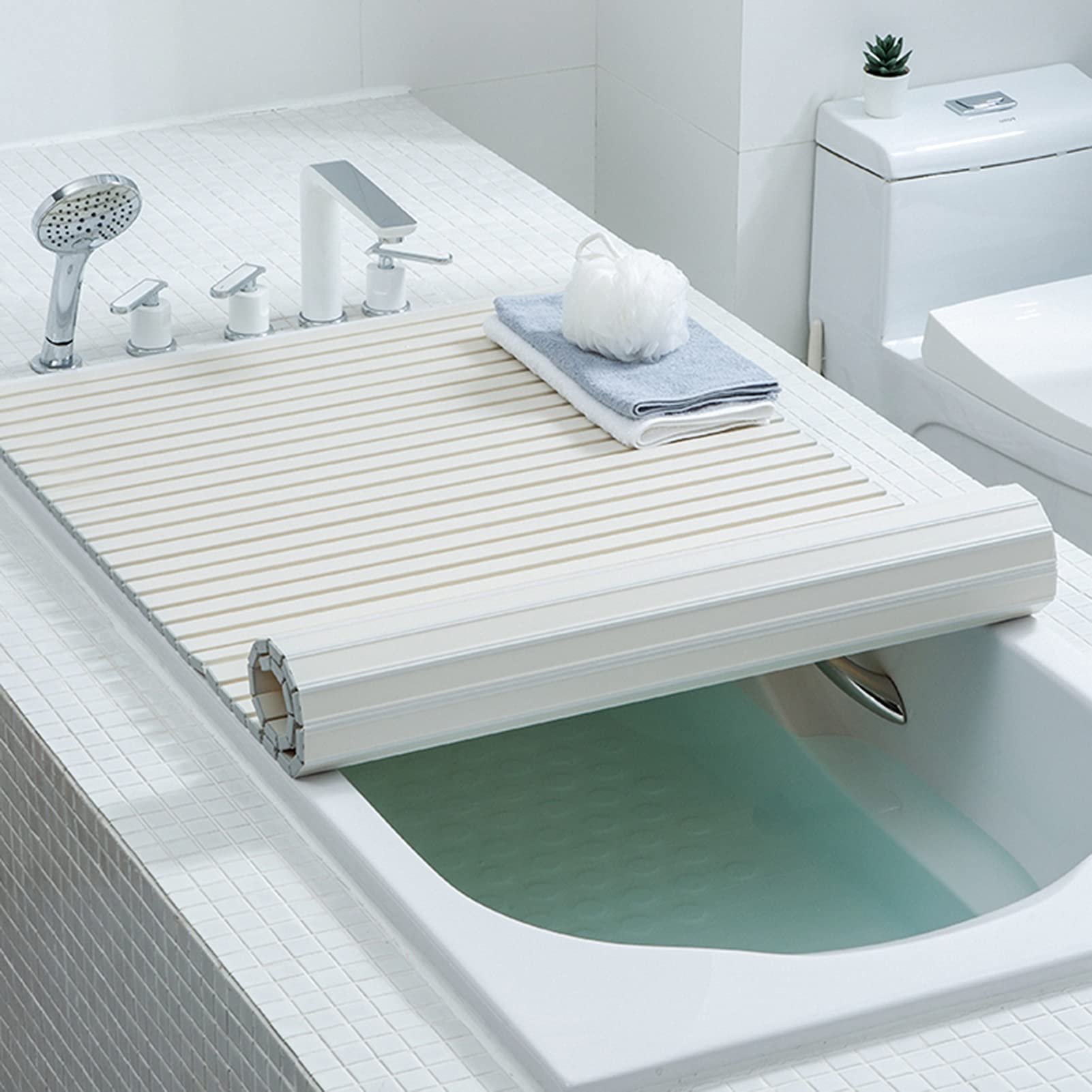 Plateau de baignoire pliant blanc en résine pour isolation et support anti-poussière