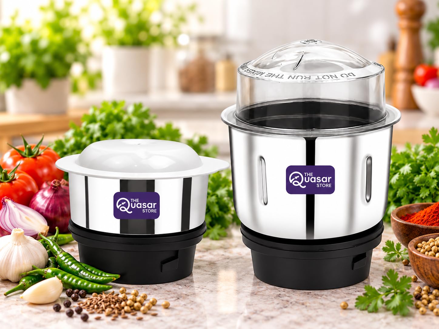 Combo Chutney Jar, Mixer Jar (180 Ml 400 Ml) Suitable For All Local & Branded Mixer Which Comes With 2 Lock & 4 Teeth Coupler - Silver