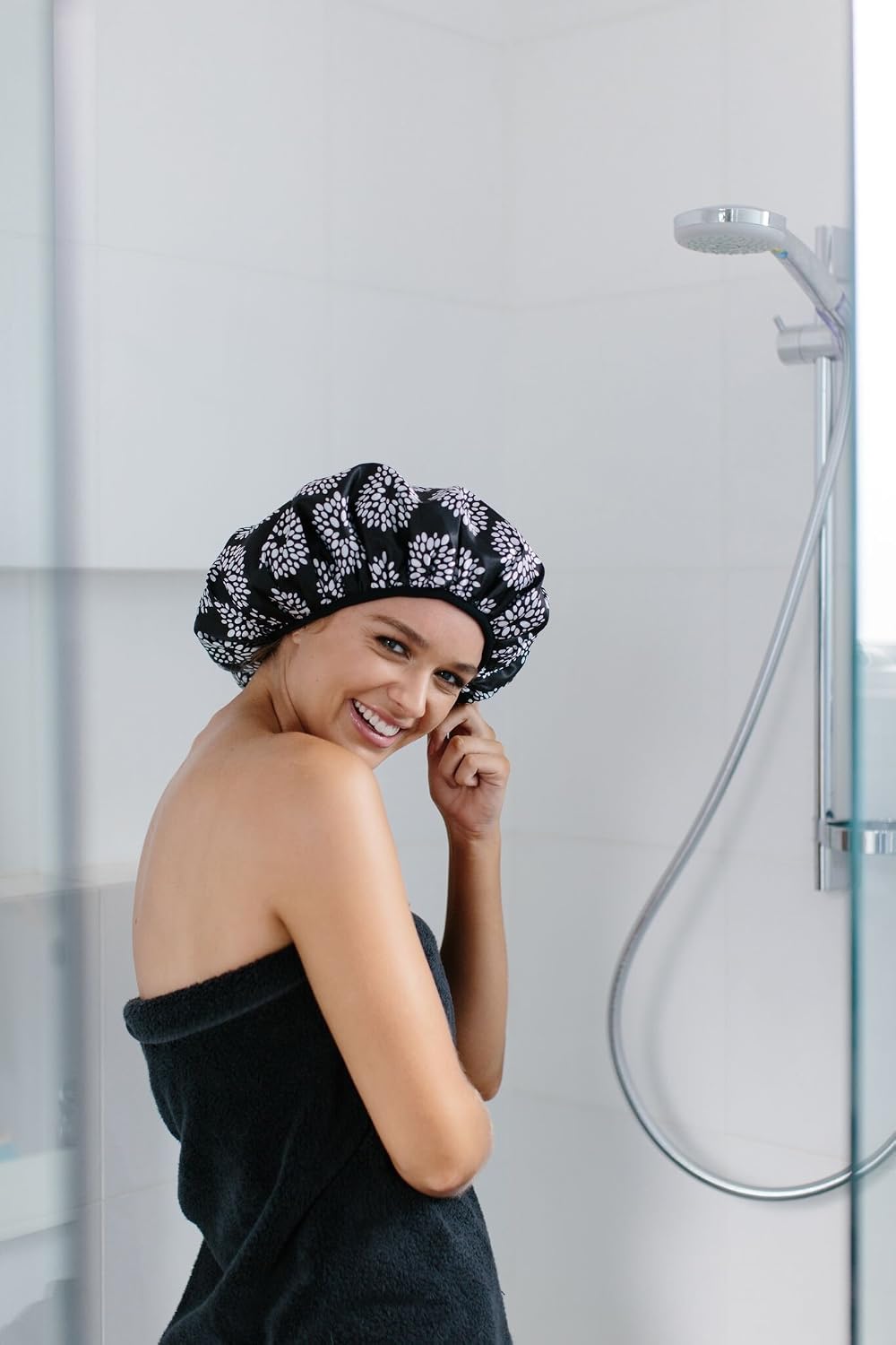 Microfiber Shower Caps -Triple Layer Protection - Reusable -Saves The Blow Out - Preserves Hair Treatments - Flower Style Shower Caps For Women