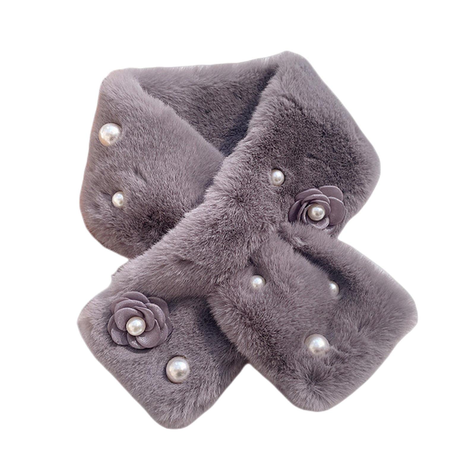 MOGSA Bufandas para mujer, diseño de flores, piel de conejo sintética, bufanda cruzada para mujer, invierno, al aire libre, protección de cuello grueso, chal cálido