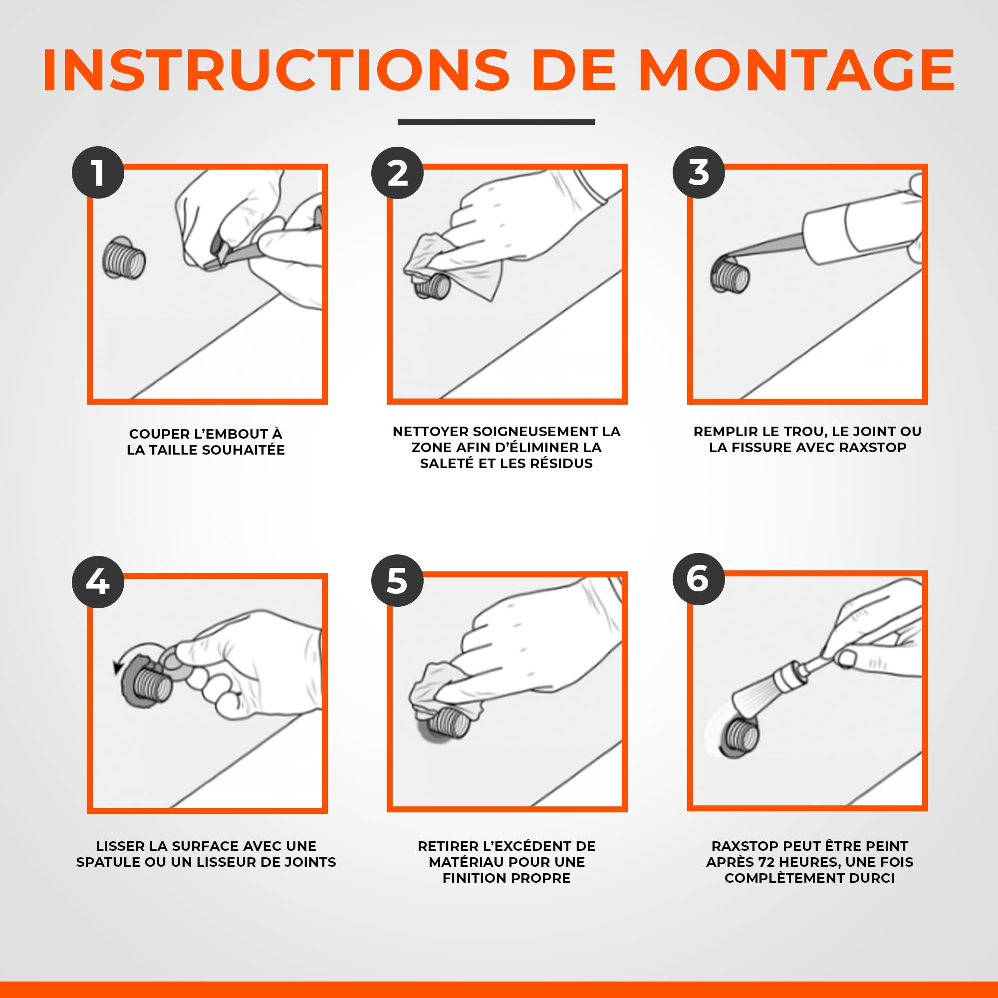 RAXStop 5 x 300 ML Joint Porte Professionnel pour Étanchéité Durable des Bâtiments Mastic Résistant aux Intempéries pour Fissures Passages Techniques et Applications Extérieures