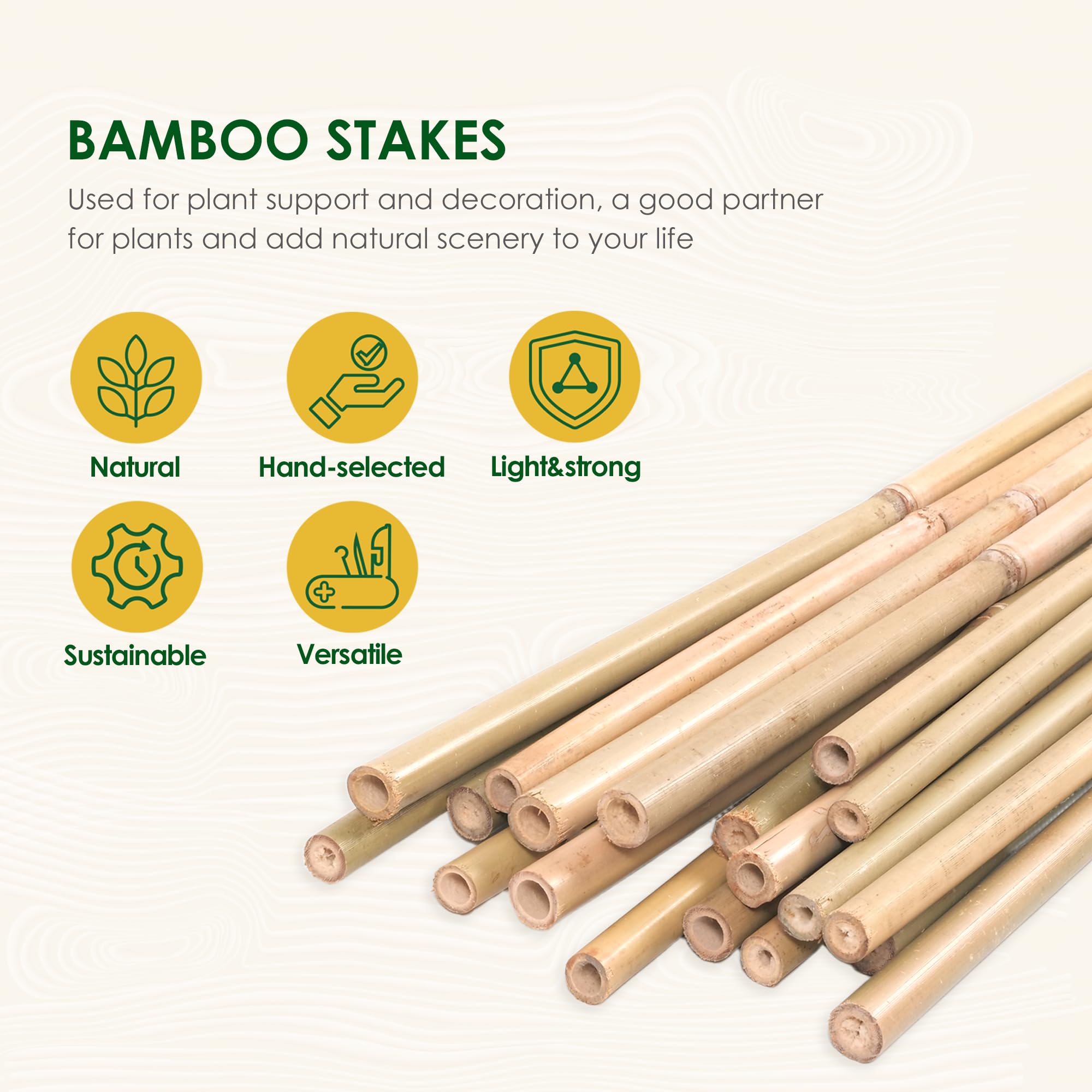Cambaverd Bamboo Stakes for Plants, 50 Pack Bamboo Stakes 5 Feet(58in, Approx 5FT), Natural Garden Stakes for Tomatoes and Climbing Plant Support, Sturdy Bamboo Plant Stakes