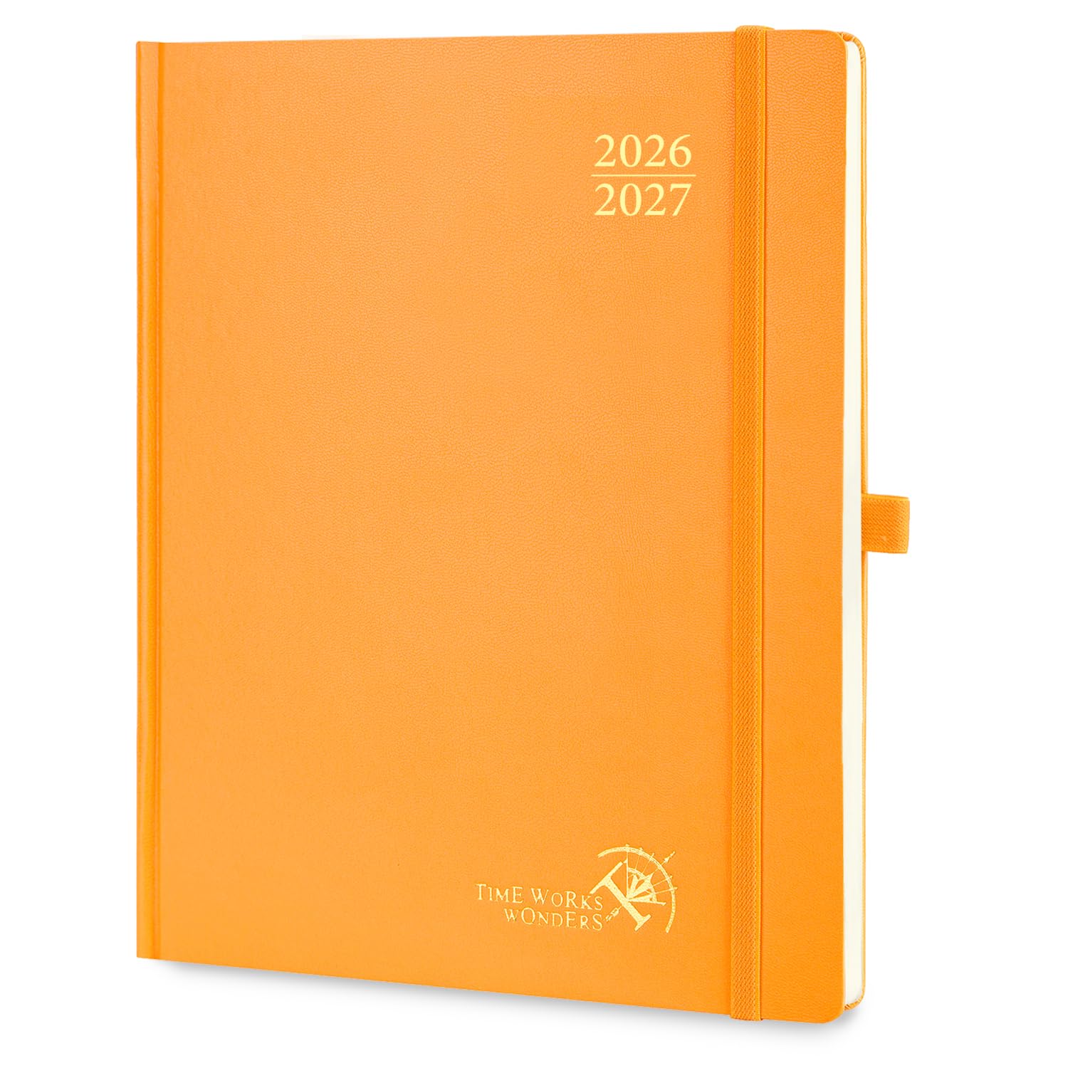 POPRUN Academic Diary 2026-2027 Hardback Week to View Large (26.5x21.5 cm) 17 Months (Aug'26 - Dec'27) Mid Year 26/27 Vertical Weekly Planner, Inner Pocket(Orange)