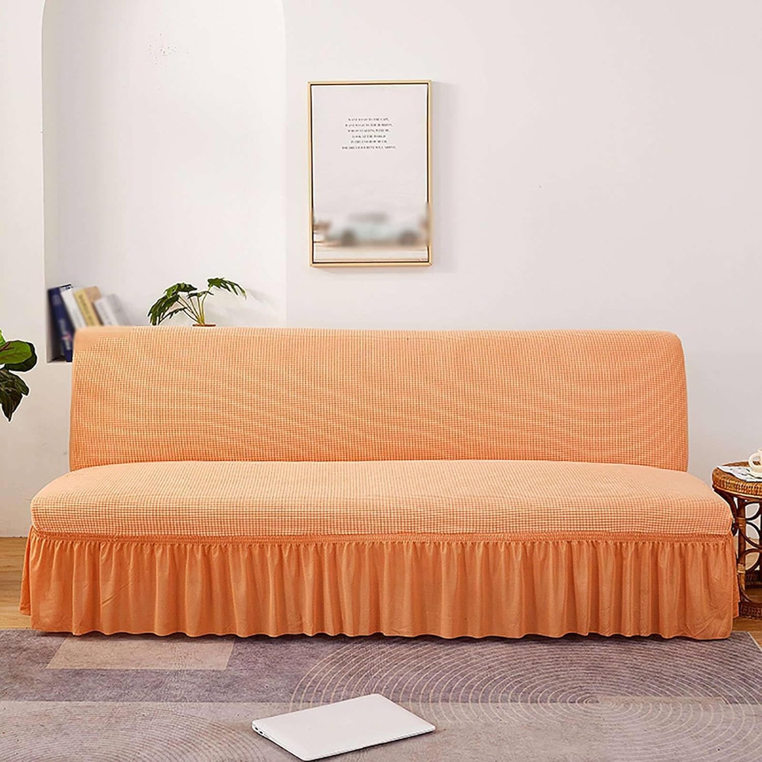YOPOIY Funda de futón jacquard con faldón, funda elástica plegable para sofá cama sin brazos, extraíble, suave, lavable (gris opaco, mediano)