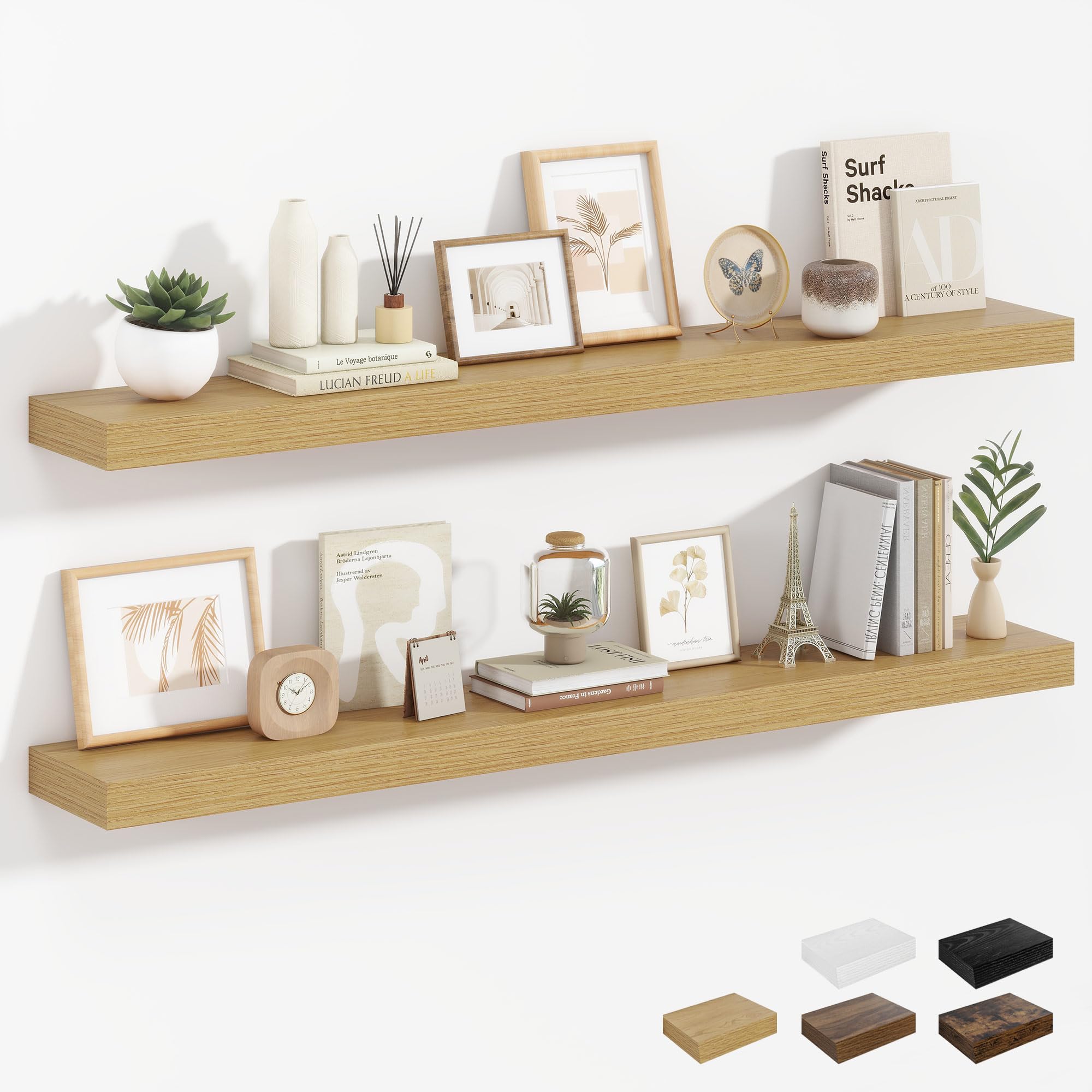 Heimlove Floating Shelves for Wall, 90cm Wall Mounted Shelves Set of 2, Hanging Shelf for Living Room,Kitchen, Bedroom (Oak)