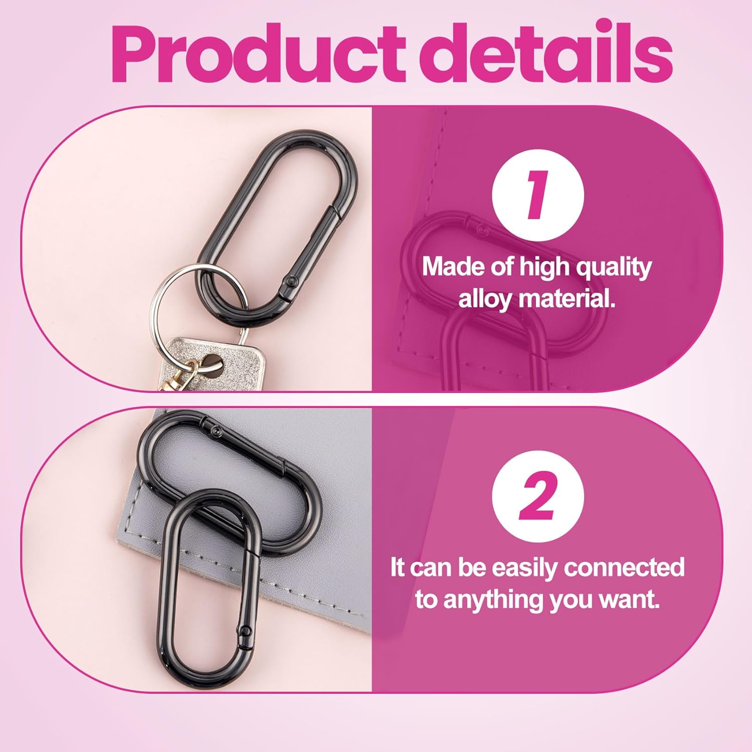 Snap Oval Carabiner Keyring, Heavy Duty Metal Spring Keychains Clips, Flexible Opening O Ring Buckle Clasps - Image 3