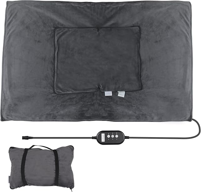 Electric Heated Blanket with 12V Car Charger Cord, Fold-able Pillow Blanket Bed Throw, 12V2A AC Adapter Fast Heating Blanket, Super Soft Micro Mink Sofa Blanket with 3 Heat Level & 3 Timer Setting