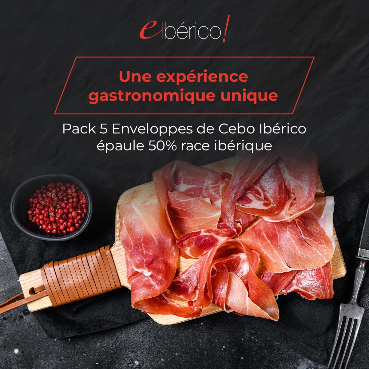 Épaule ibérique de Cebo tranchée - Lot de 5 paquets - Porc 50% race ibérique - Spécialité espagnole - Idéal pour déguster à la maison ou pour offrir - Elbérico