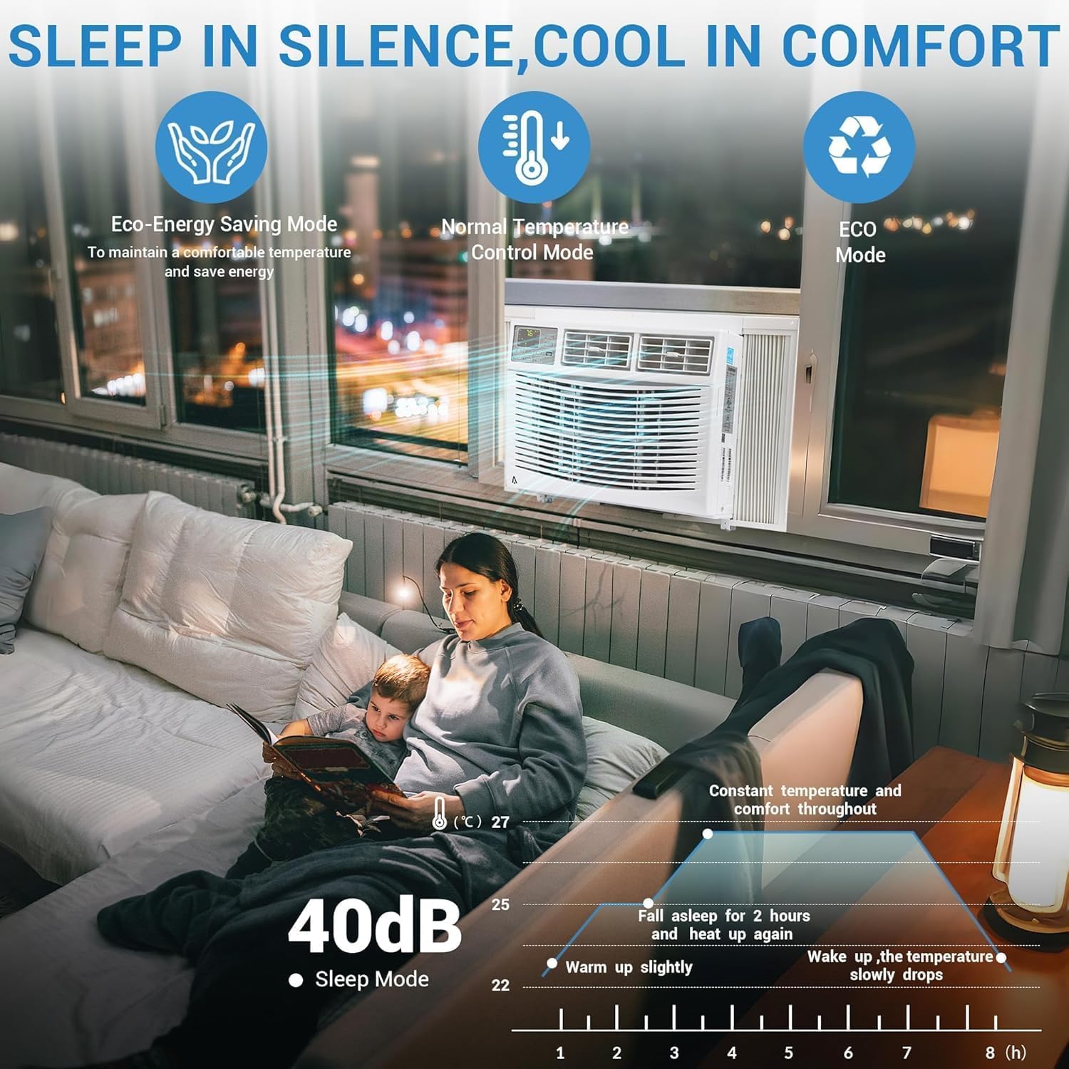 8000 BTU Window Air Conditioner, Window AC Unit 115V Cools Up to 350 Sq.Ft, Energy Saving with Remote & App Control & Timer, Perfect for Small Bedroom or Living Room, Easy Install Kit