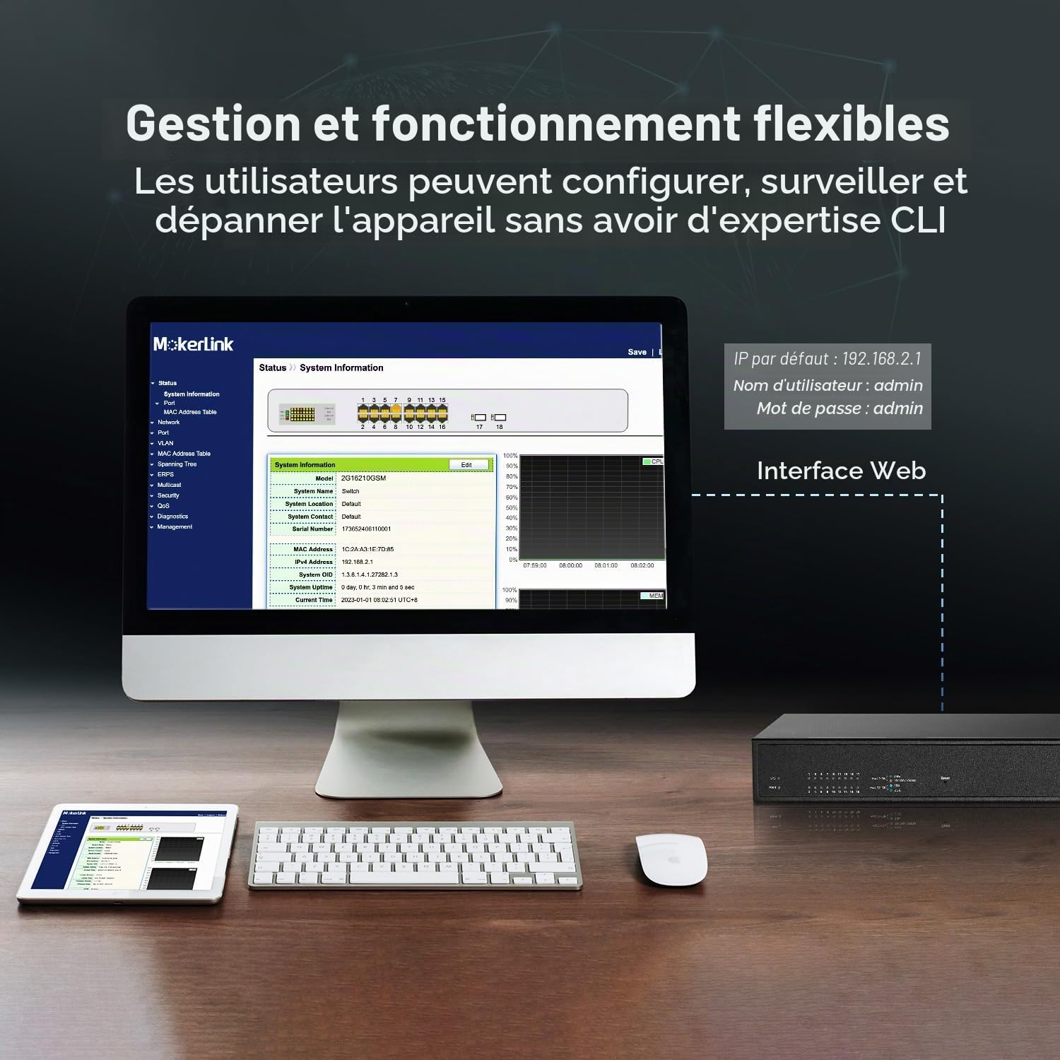 MokerLink 16 Port 2.5G Commutateur Ethernet Géré Managed avec 2x10G SFP, 16x2.5G Base-T Ports, supporte LACP/VLAN/QOS/IGMP, Commutateur réseau RackMount sans ventilateur en métal géré via le Web