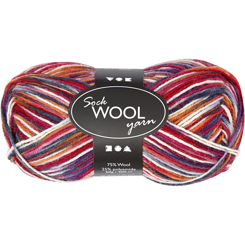 Sock Yarn, L: 200 m, blue/red harmony, 50 g