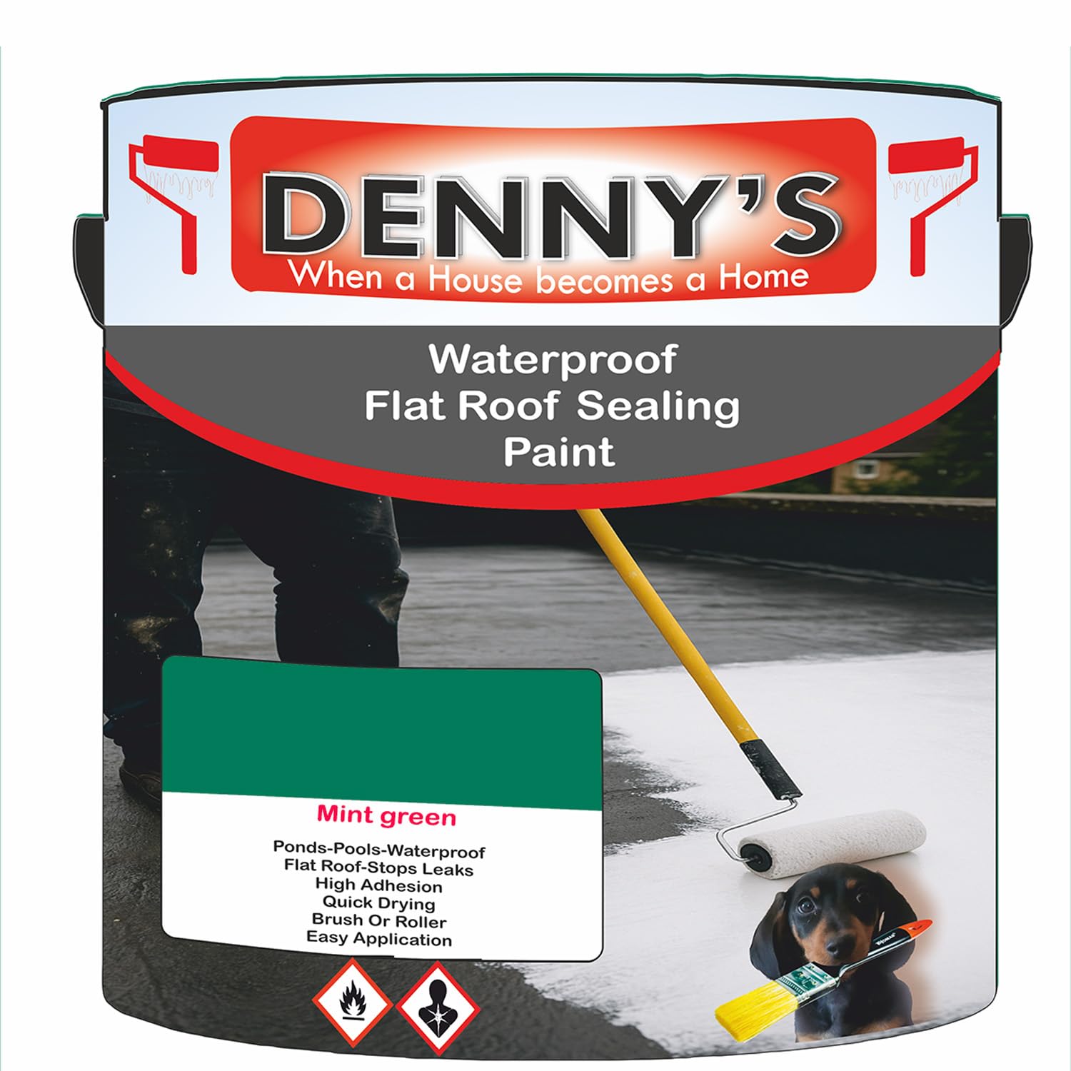 SCOOBYS PAINTS BACK IN THE MIX Chlorinated Rubber Flat Roof Paint – Waterproof Roof Sealer & Leak Repair Coating, Quick Drying, High Adhesion (Mint green, 1 Litre Tin) — image 1