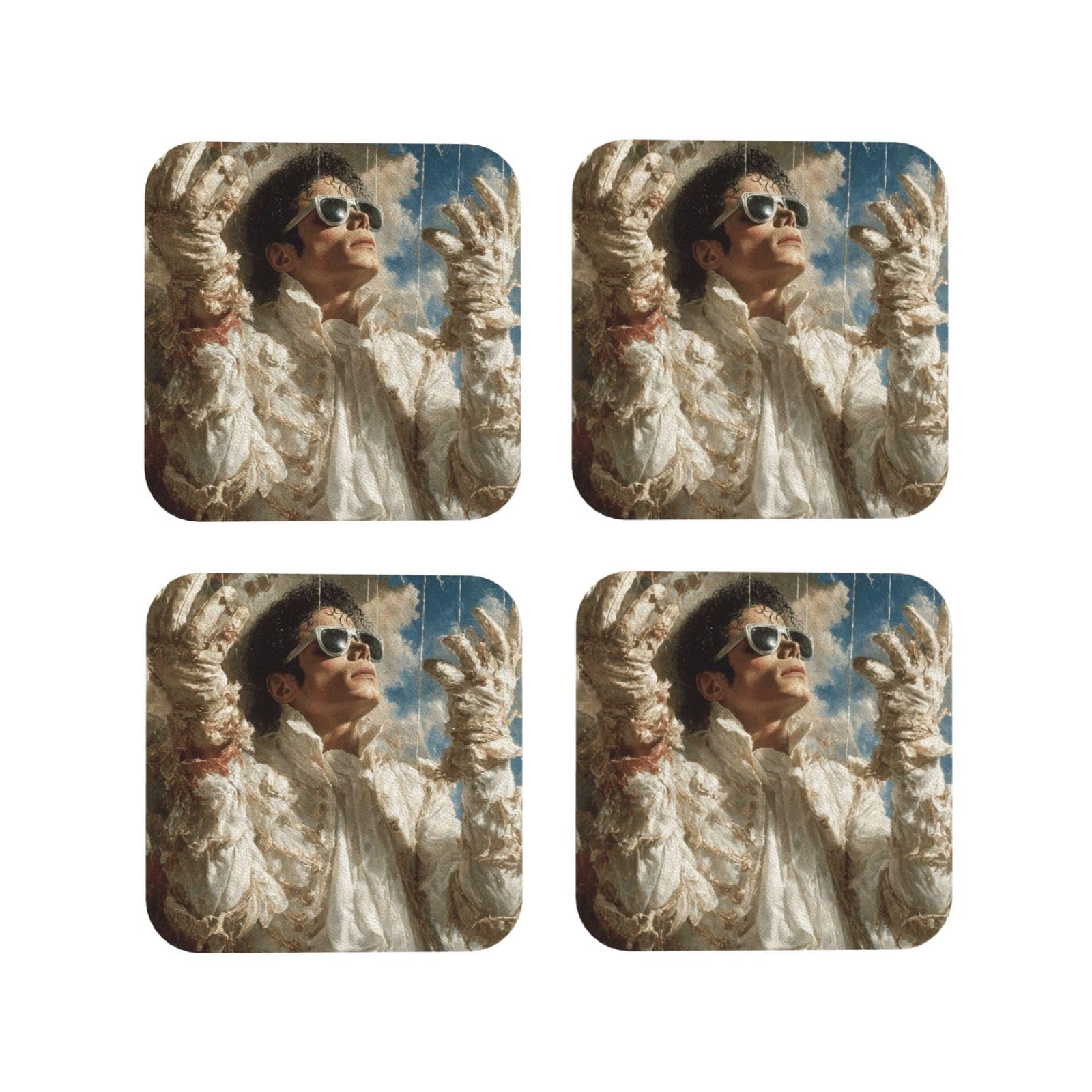 Coasters Set of 4 Round Leather Coaster Quick-Dry Drink Michael Jackson Coasters for Desk Absorbent Mugs Pads Tabletop Protection Pad Heat Resistant Coffee Cup Mat for Kitchen Bar