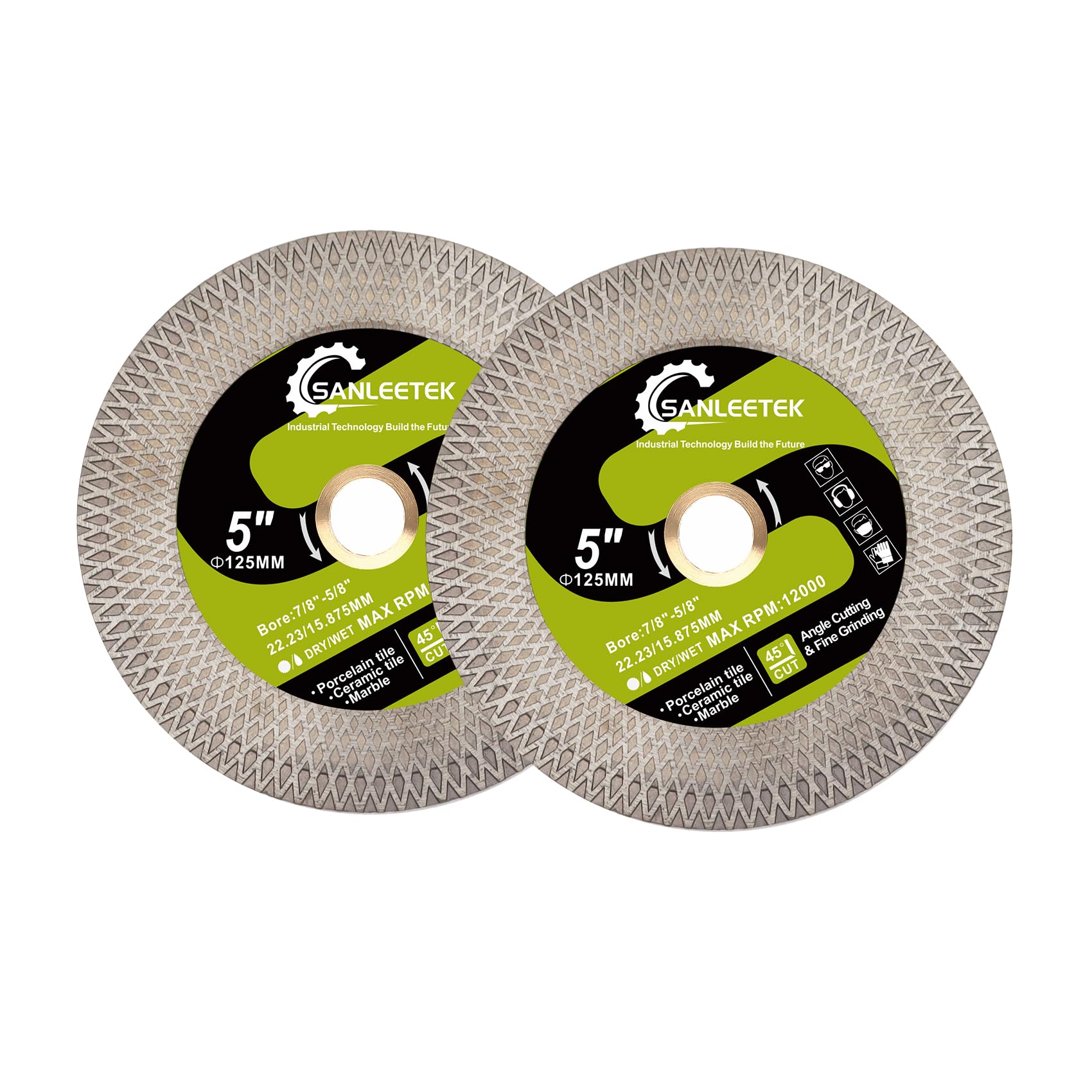 SANLEETEK Diamond Cutting Grinding Disc - 125mm 2pcs Diamond Blade for Porcelain Ceramic Tile Marble Artificial Stone with Double-sided X Mesh Rim
