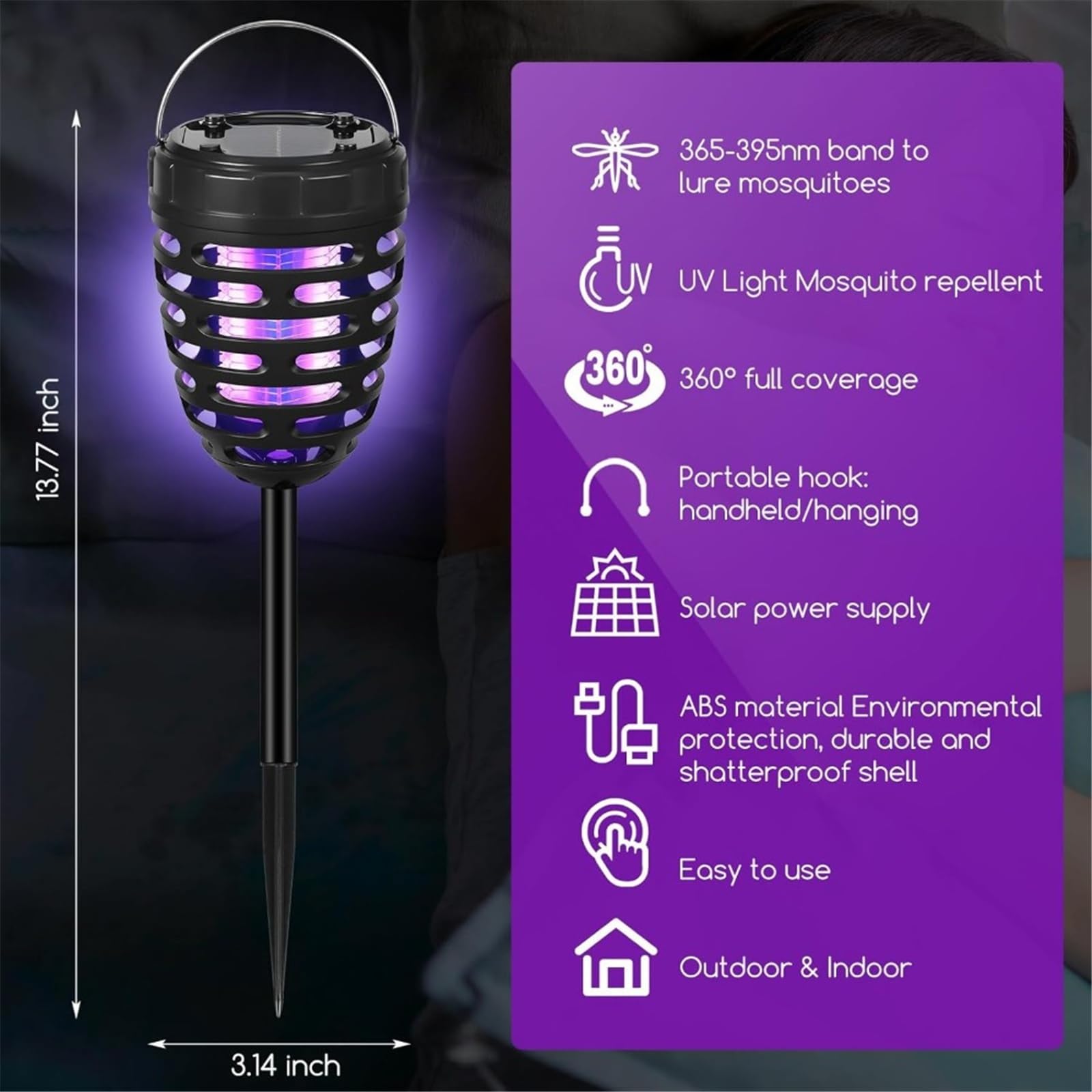 Lampada anti-zanzare solare potenziata da 2 pezzi, efficace per esterni, per patio e vialetti da giardino