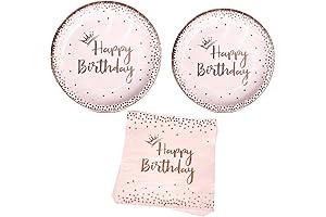 40Pcs Pink Rose Gold Happy Birthday Plates and Napkins Party Supplies