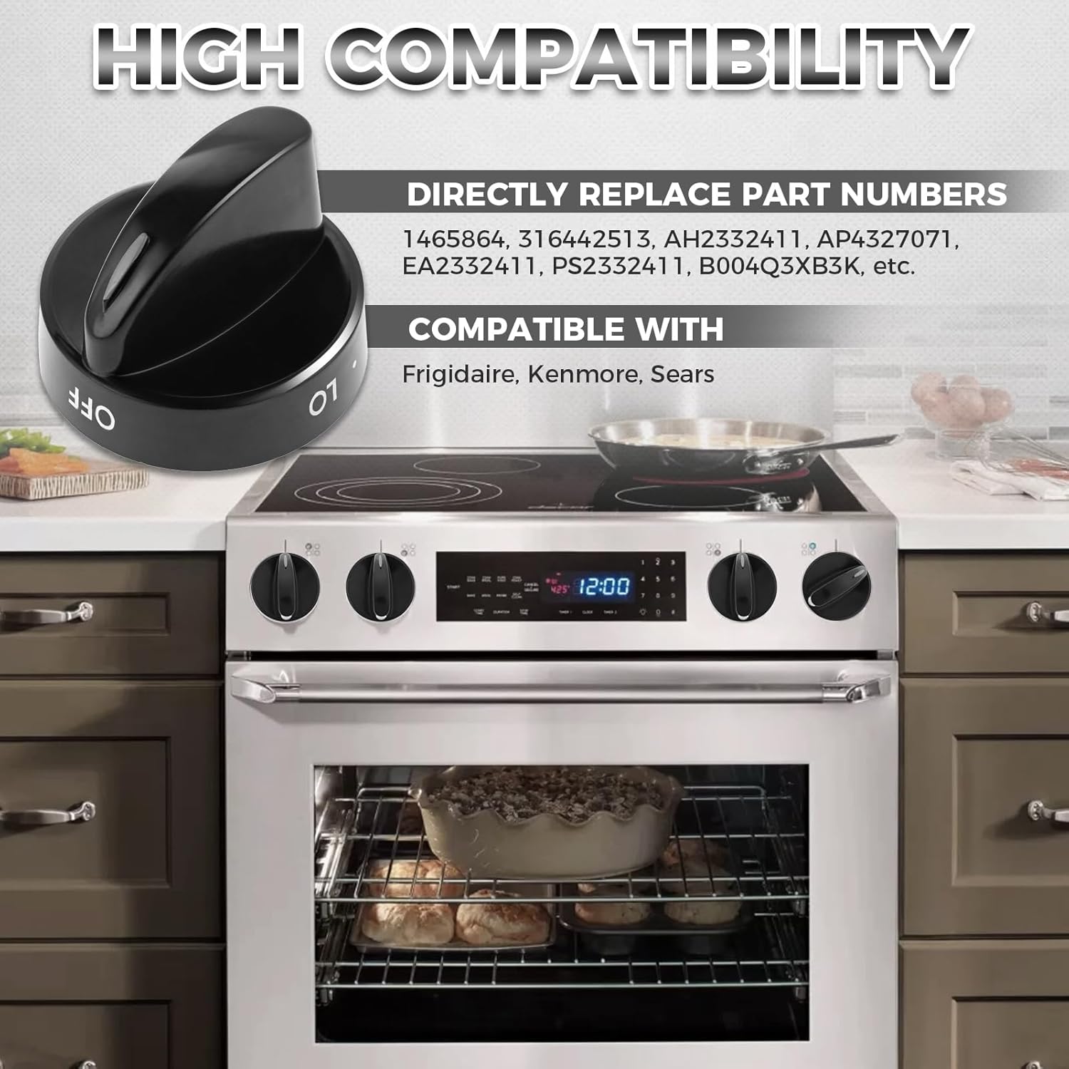 4 Pack 316442513 Range Surface Burner Knobs, Black Stove Control Knobs Replacement for Frigidaire, Kenmore, Sears Range Oven, Replace 1465864, AH2332411, AP4327071, EA2332411